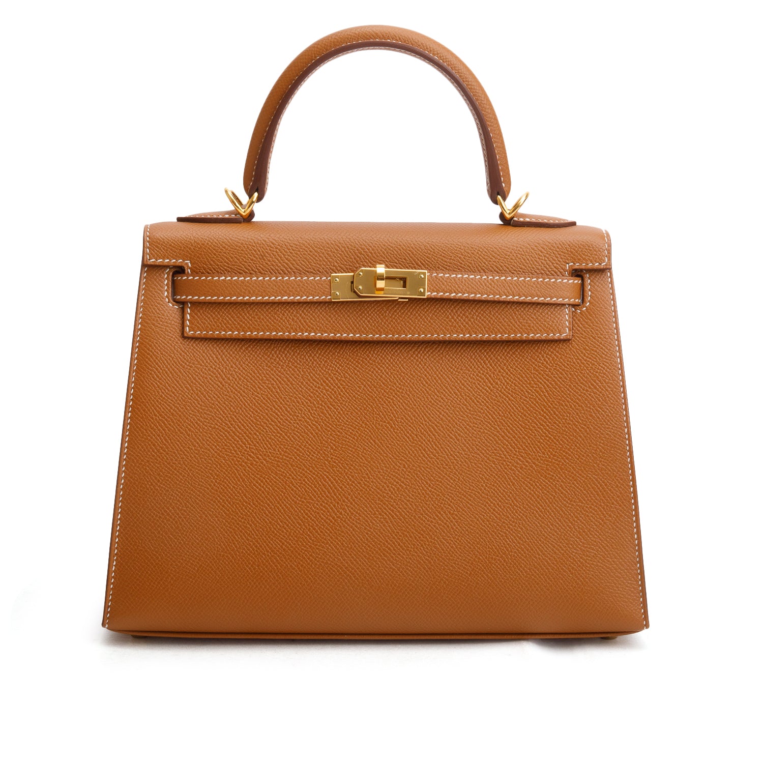 Hermes 2020 Gold Veau Epsom Kelly II Sellier 25 w/ Box, Receipt & Strap