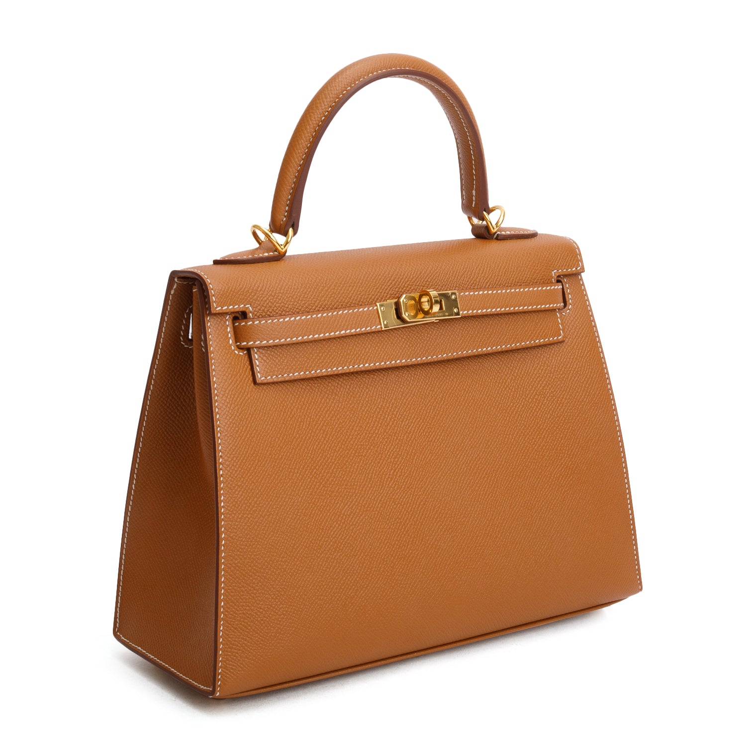 Hermes 2020 Gold Veau Epsom Kelly II Sellier 25 w/ Box, Receipt & Strap