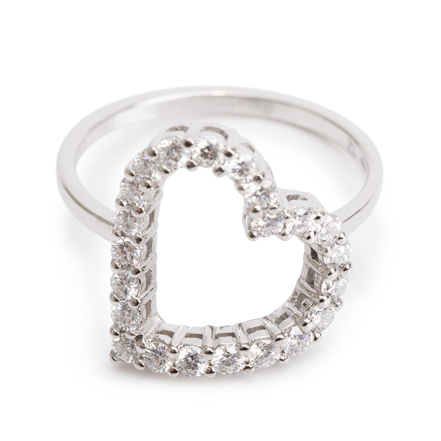 Gucci 18k White Gold Diamond Open Heart Band Ring, Size 12 6