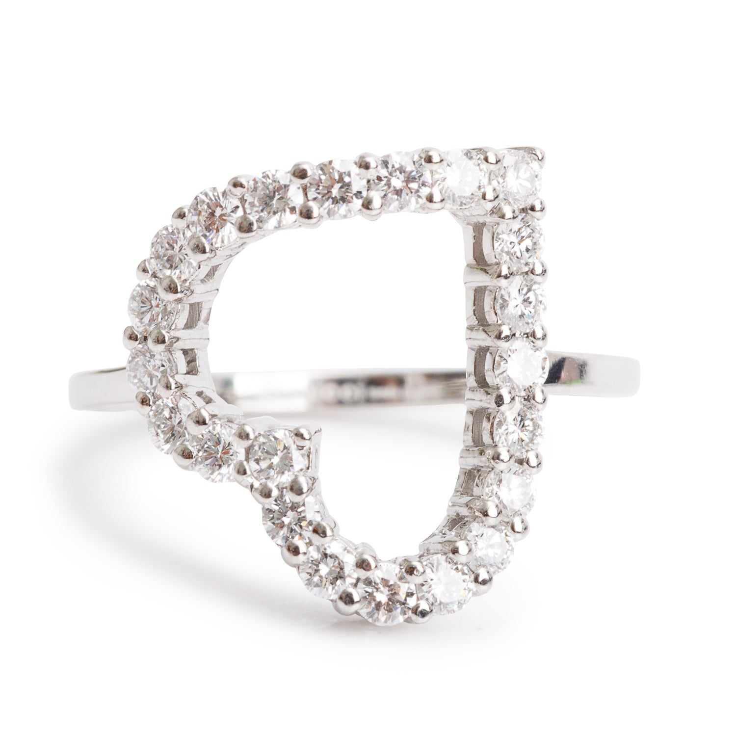 Gucci 18k White Gold Diamond Open Heart Band Ring, Size 12 6