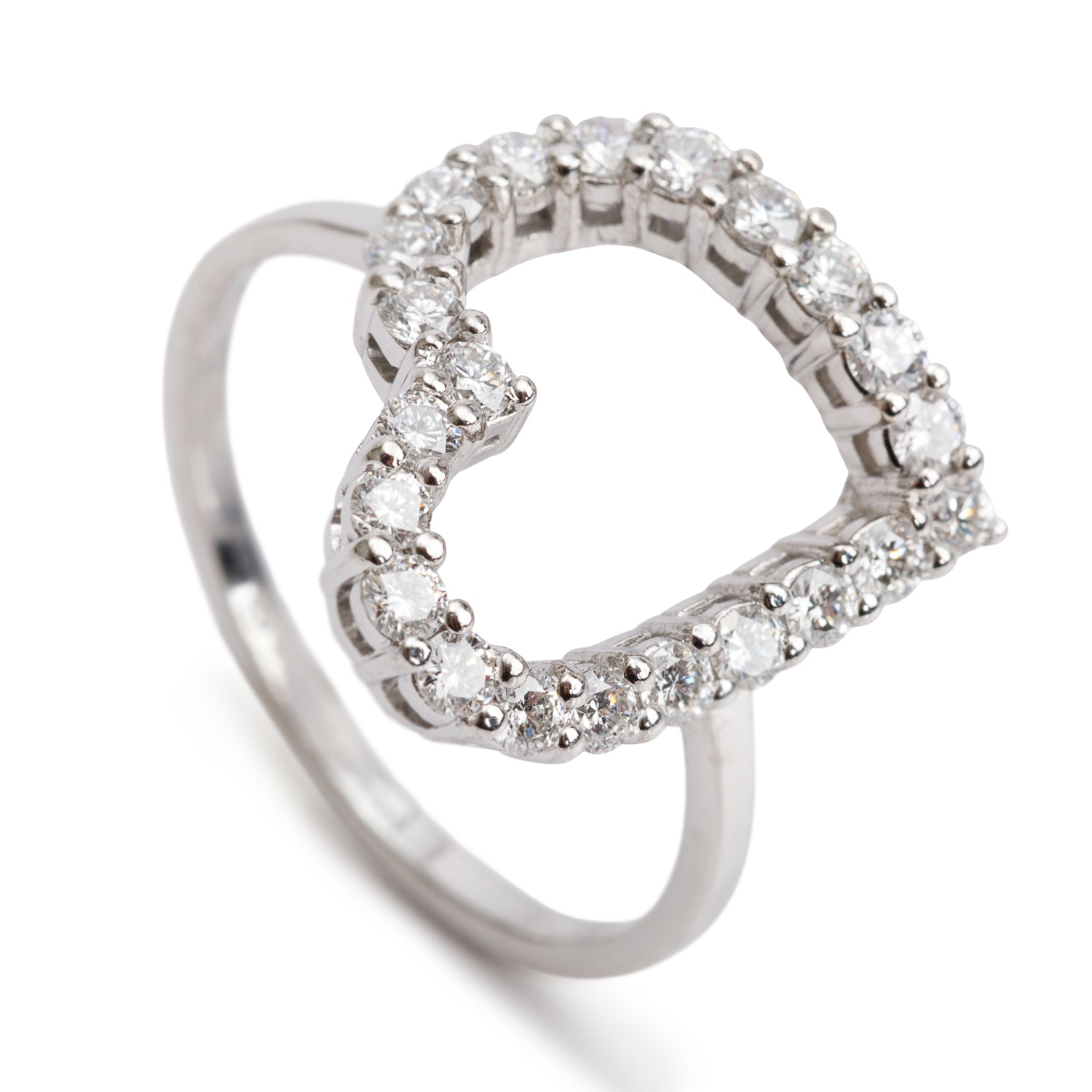 Gucci 18k White Gold Diamond Open Heart Band Ring, Size 12 6