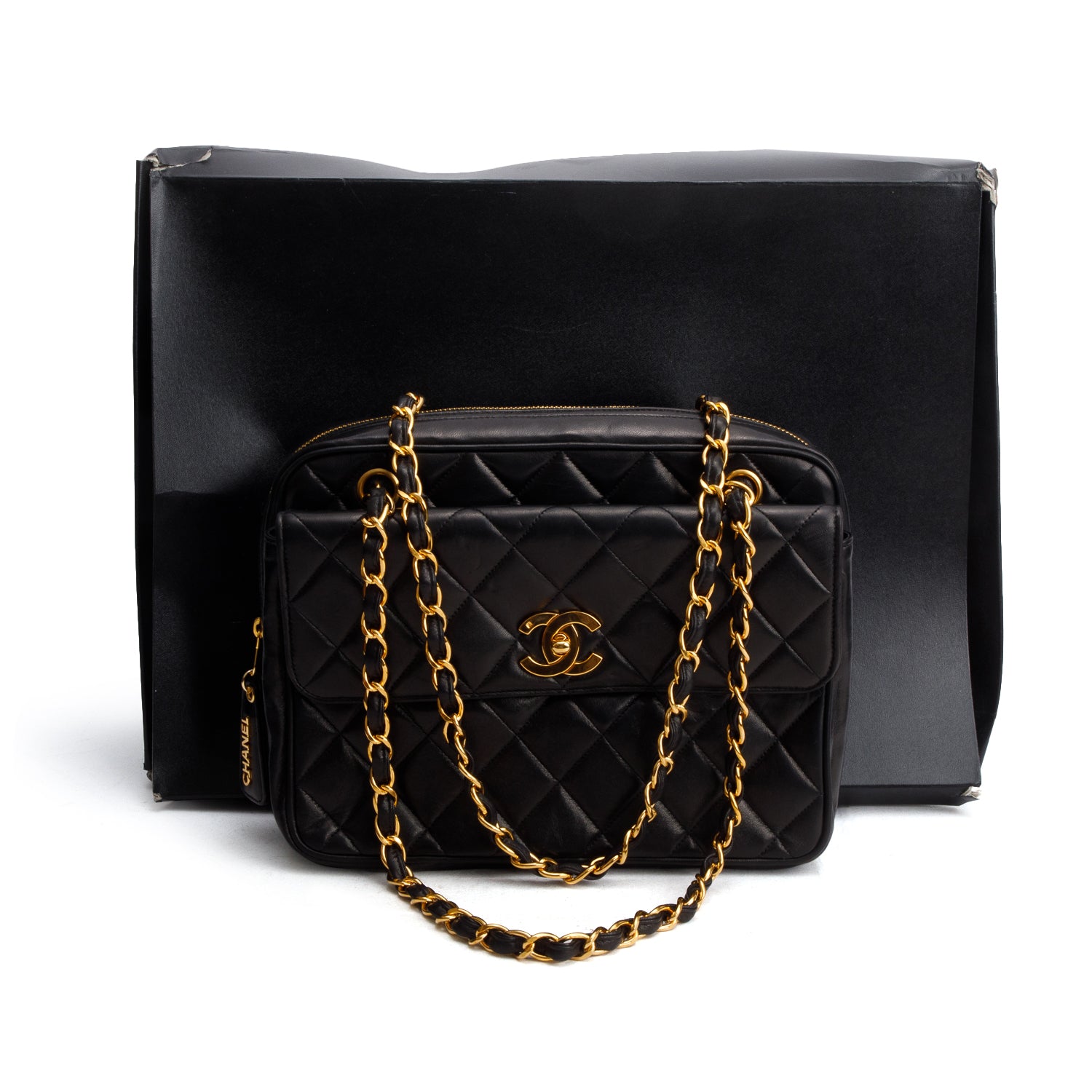 Chanel Vintage Black Lambskin Shoulder Bag w/ Box & Authenticity Card