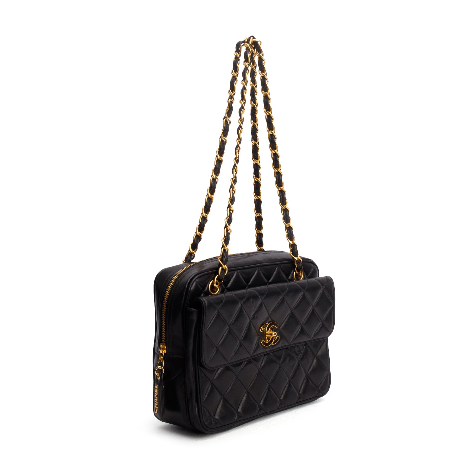 Chanel Vintage Black Lambskin Shoulder Bag w/ Box & Authenticity Card