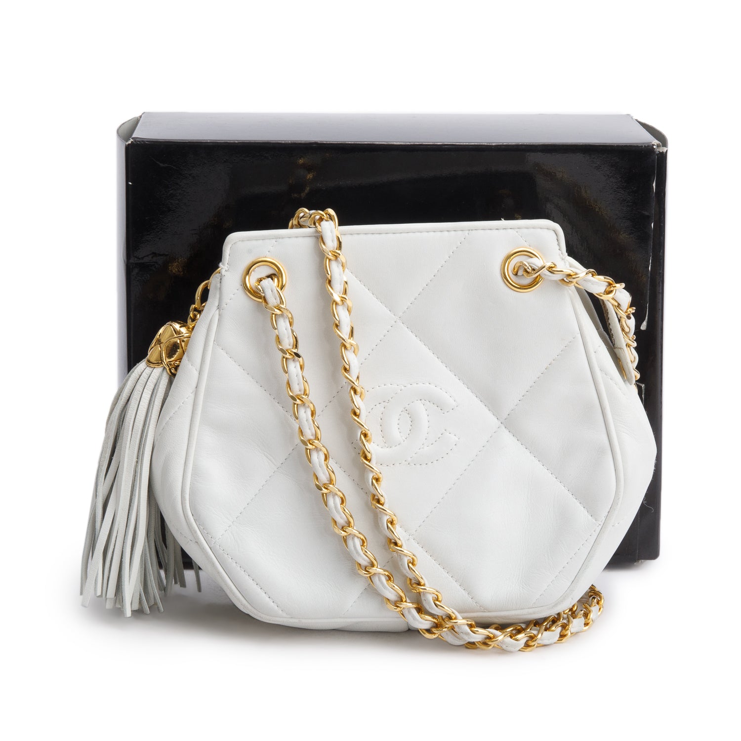 Chanel Vintage White Lambskin Timeless Classique Shoulder Bag w/ Box & Authenticity Card