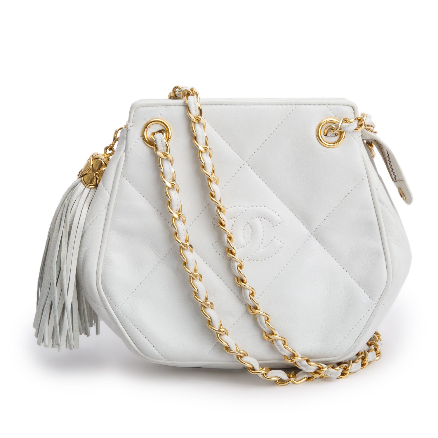Chanel Vintage White Lambskin Timeless Classique Shoulder Bag w/ Box & Authenticity Card