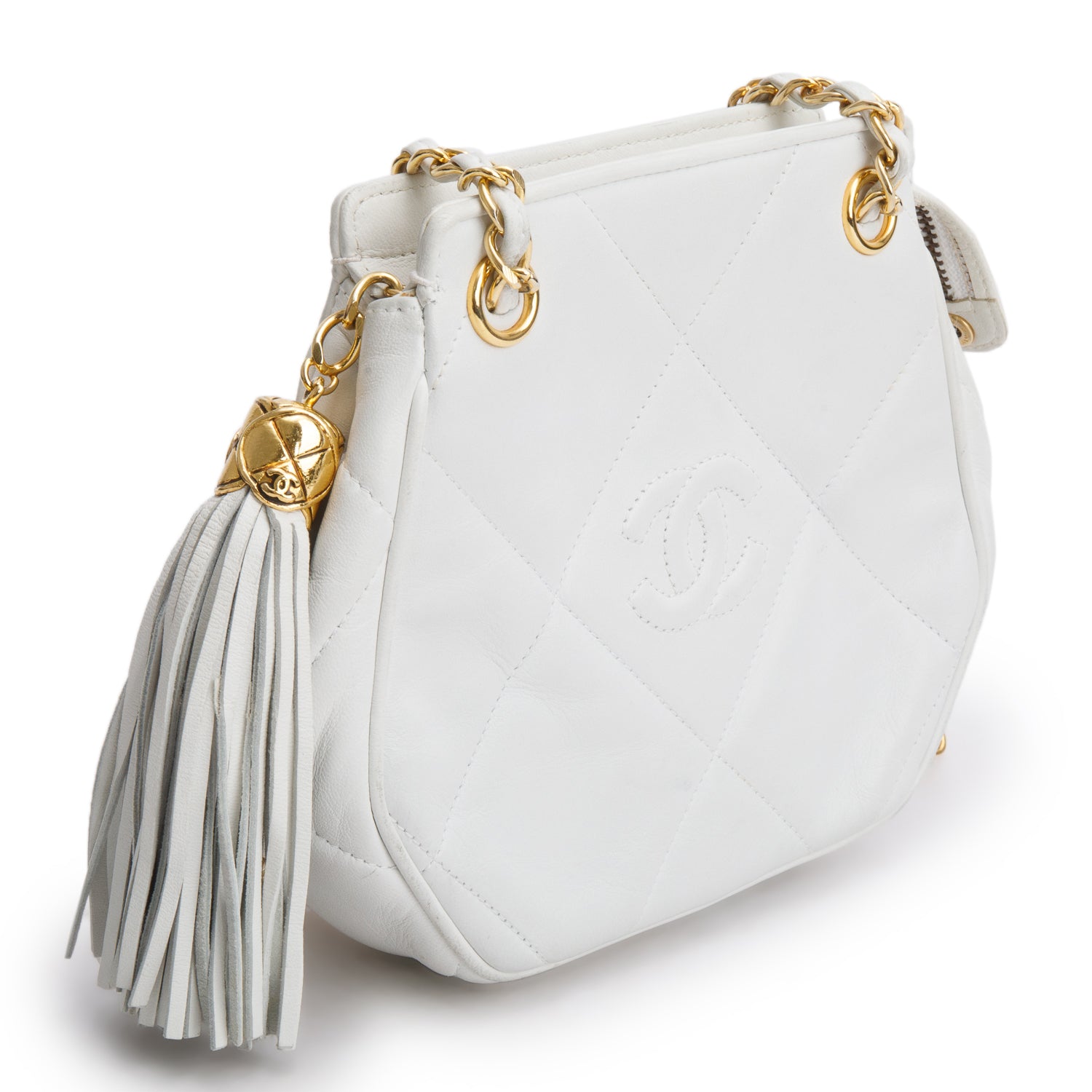 Chanel Vintage White Lambskin Timeless Classique Shoulder Bag w/ Box & Authenticity Card