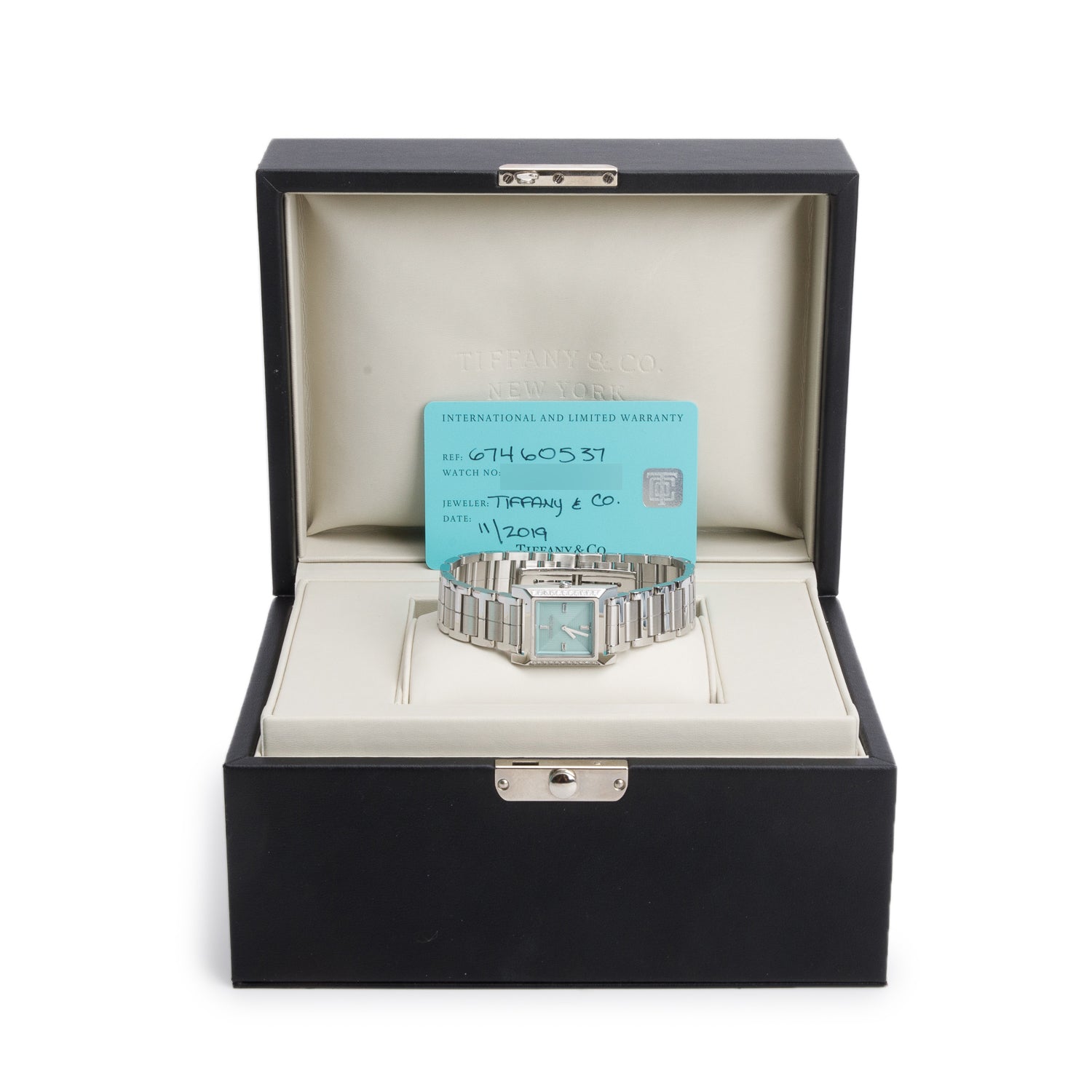 Tiffany Stainless Steel Diamond Bezel 1837 Makers 22 MM Quartz Watch Diamond Tiffany Blue Dial w/ Box & Papers