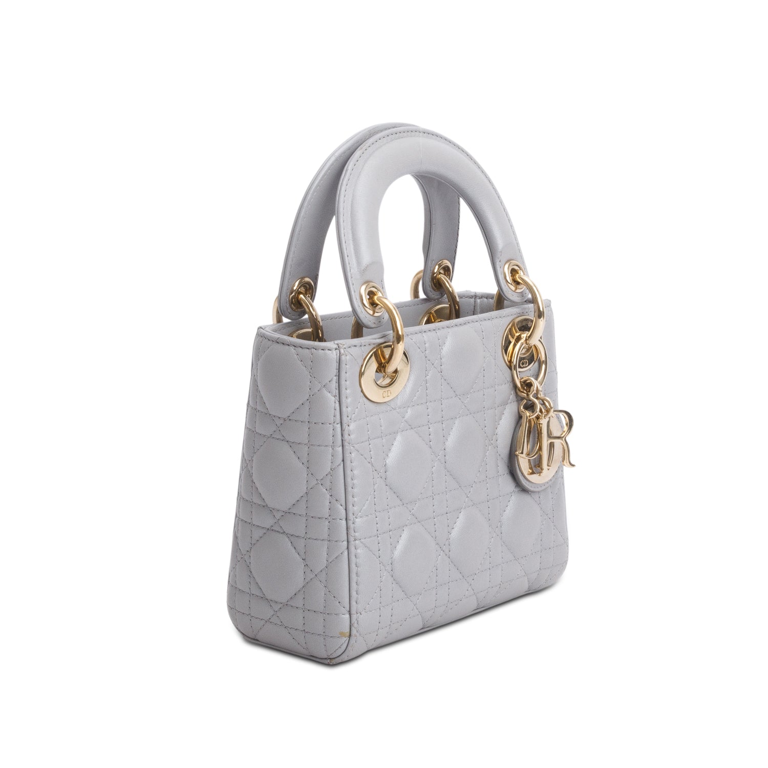 Christian Dior Grey Cannage Leather Mini Lady Dior Bag w/ Strap