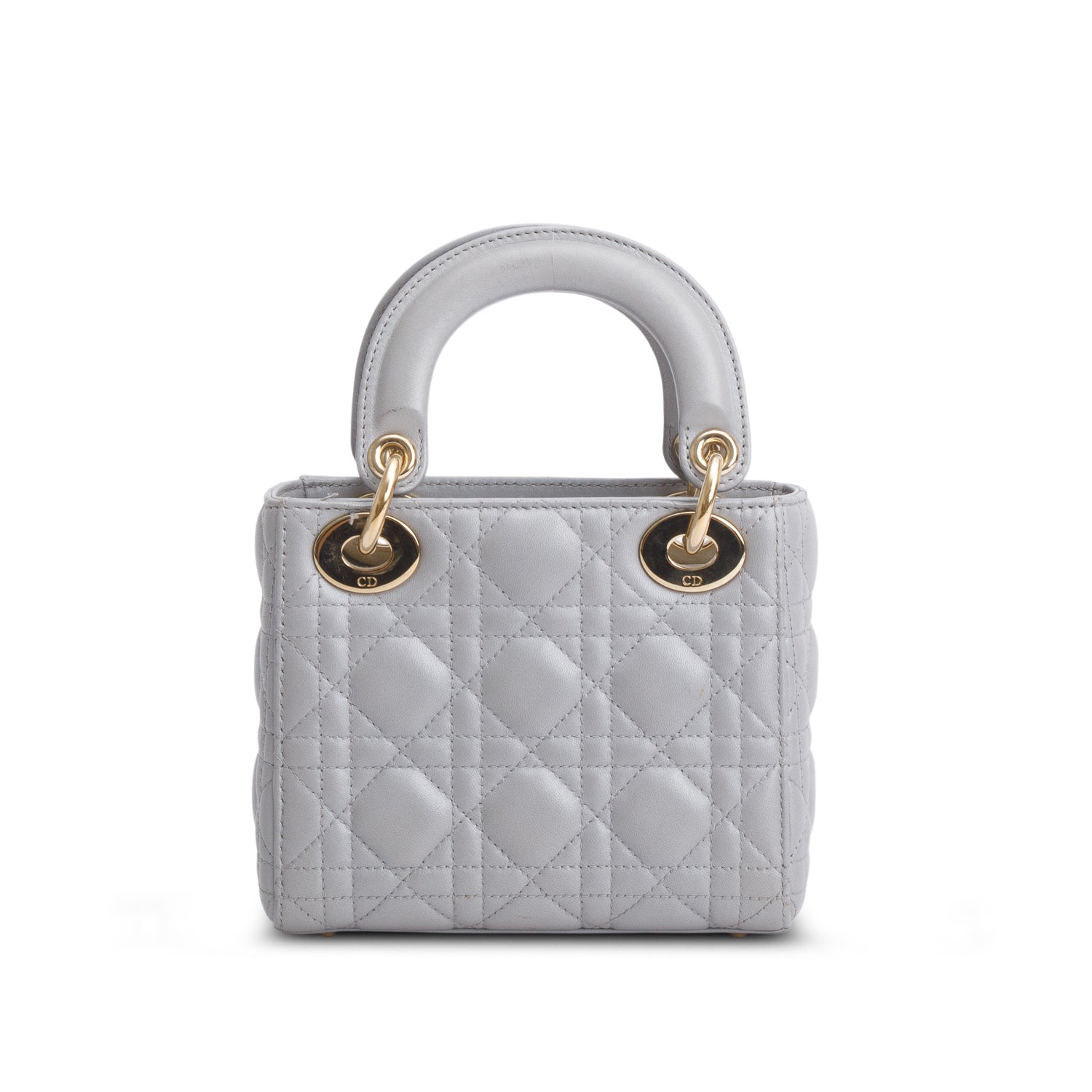 Christian Dior Grey Cannage Leather Mini Lady Dior Bag w/ Strap