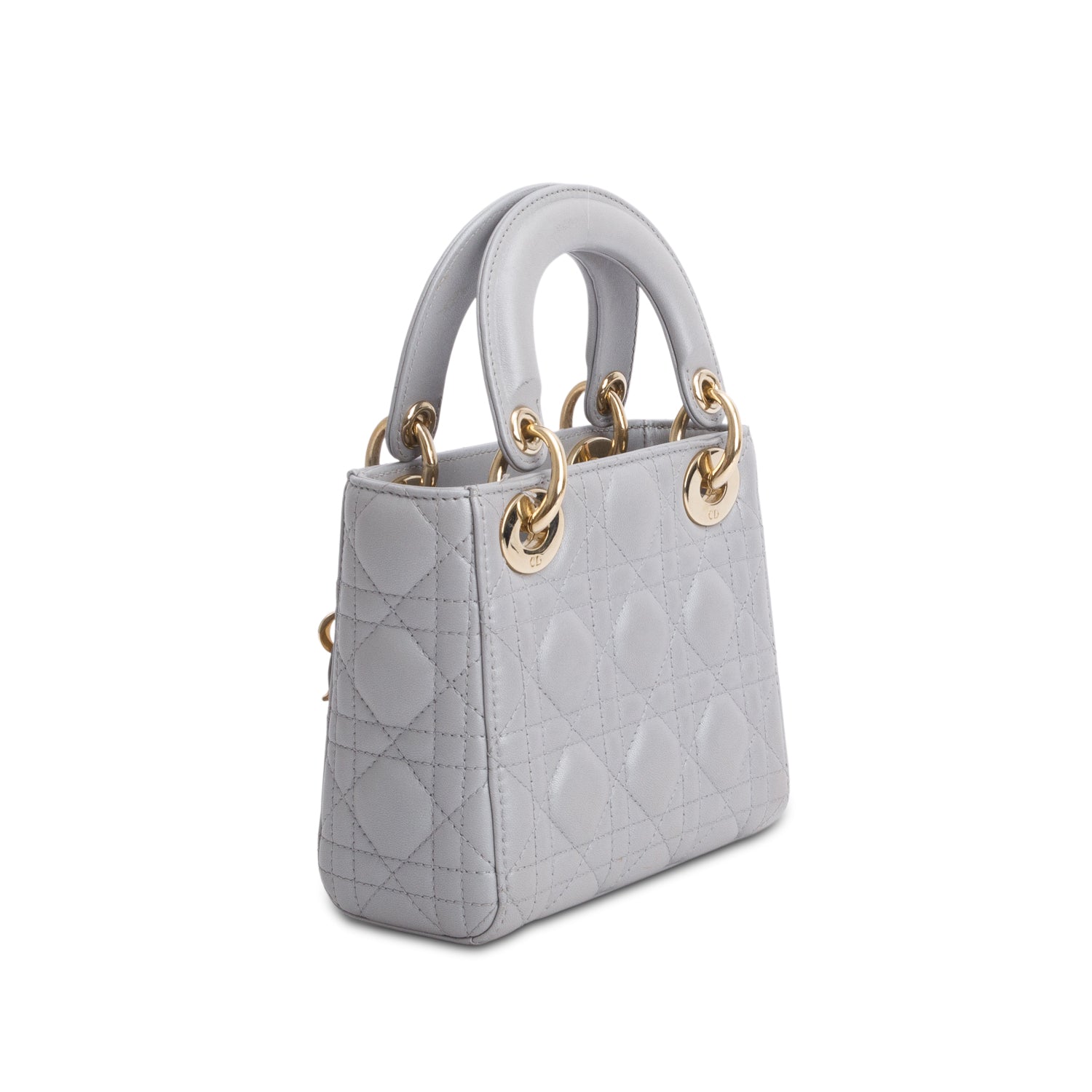 Christian Dior Grey Cannage Leather Mini Lady Dior Bag w/ Strap