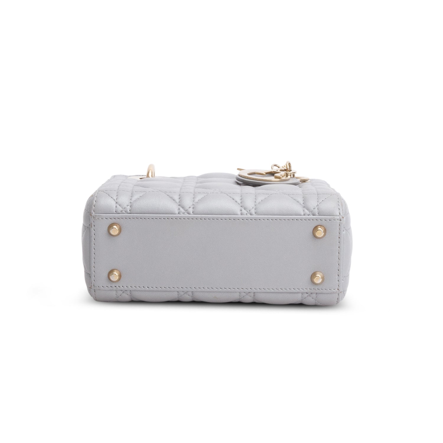 Christian Dior Grey Cannage Leather Mini Lady Dior Bag w/ Strap