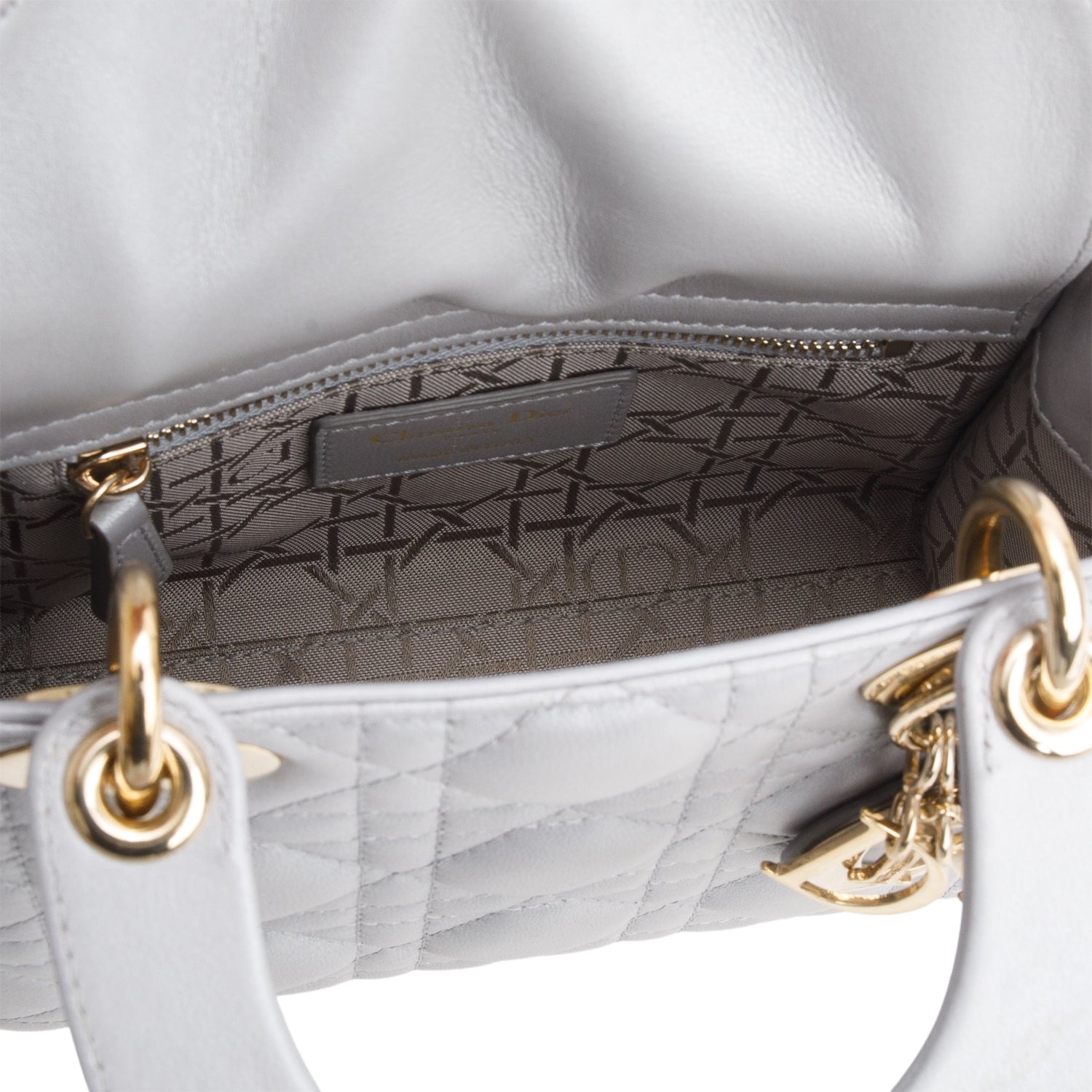 Christian Dior Grey Cannage Leather Mini Lady Dior Bag w/ Strap