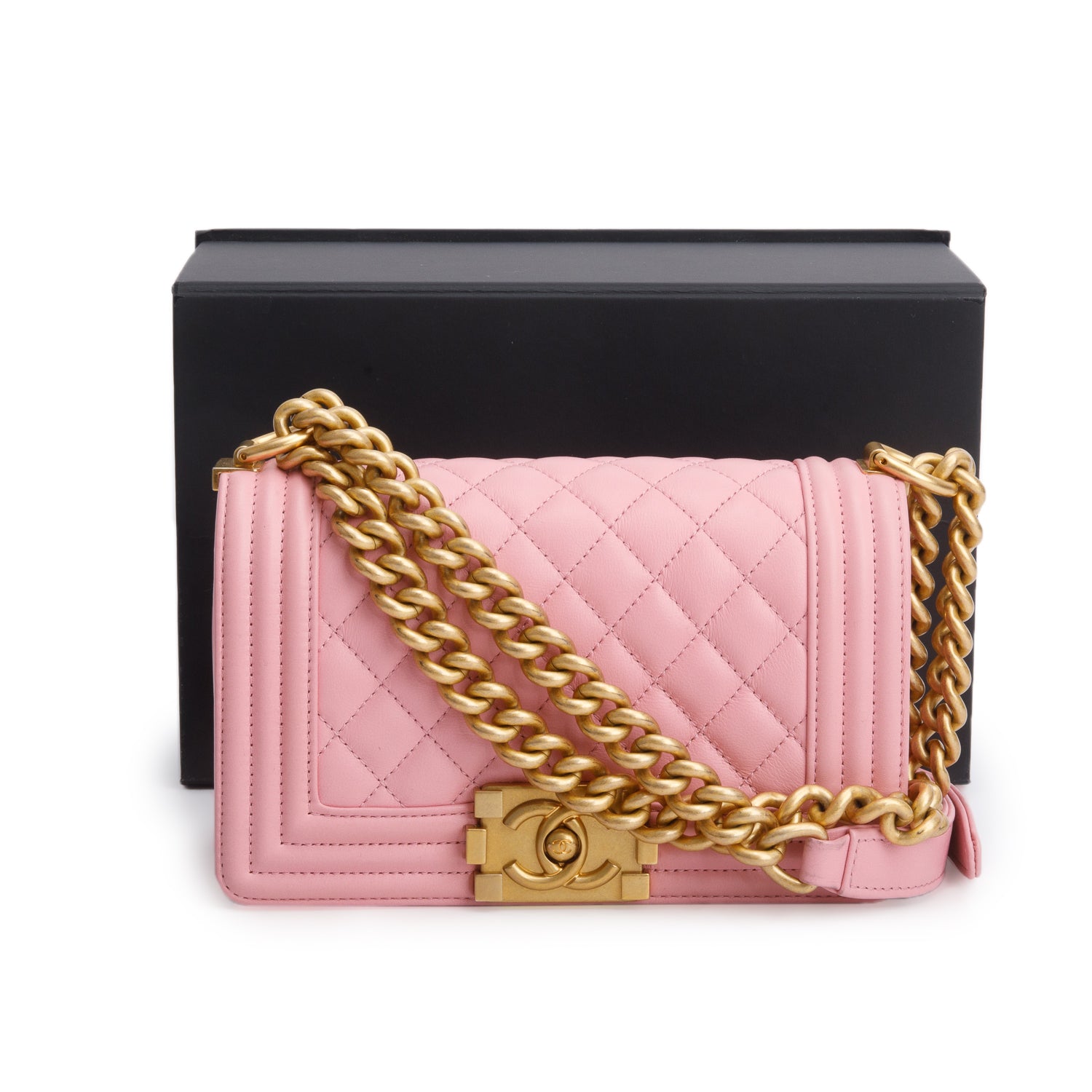 Chanel Pink Lambskin Leather Small Boy Bag w/ Box