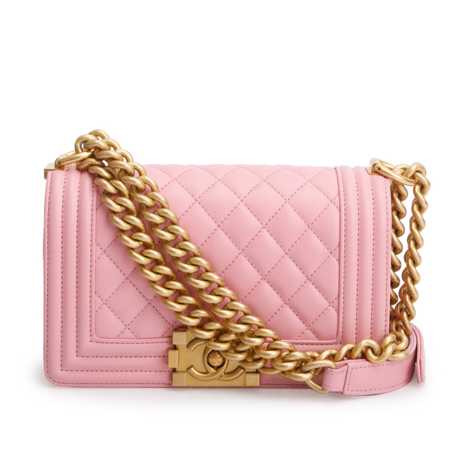 Chanel Pink Lambskin Leather Small Boy Bag w/ Box