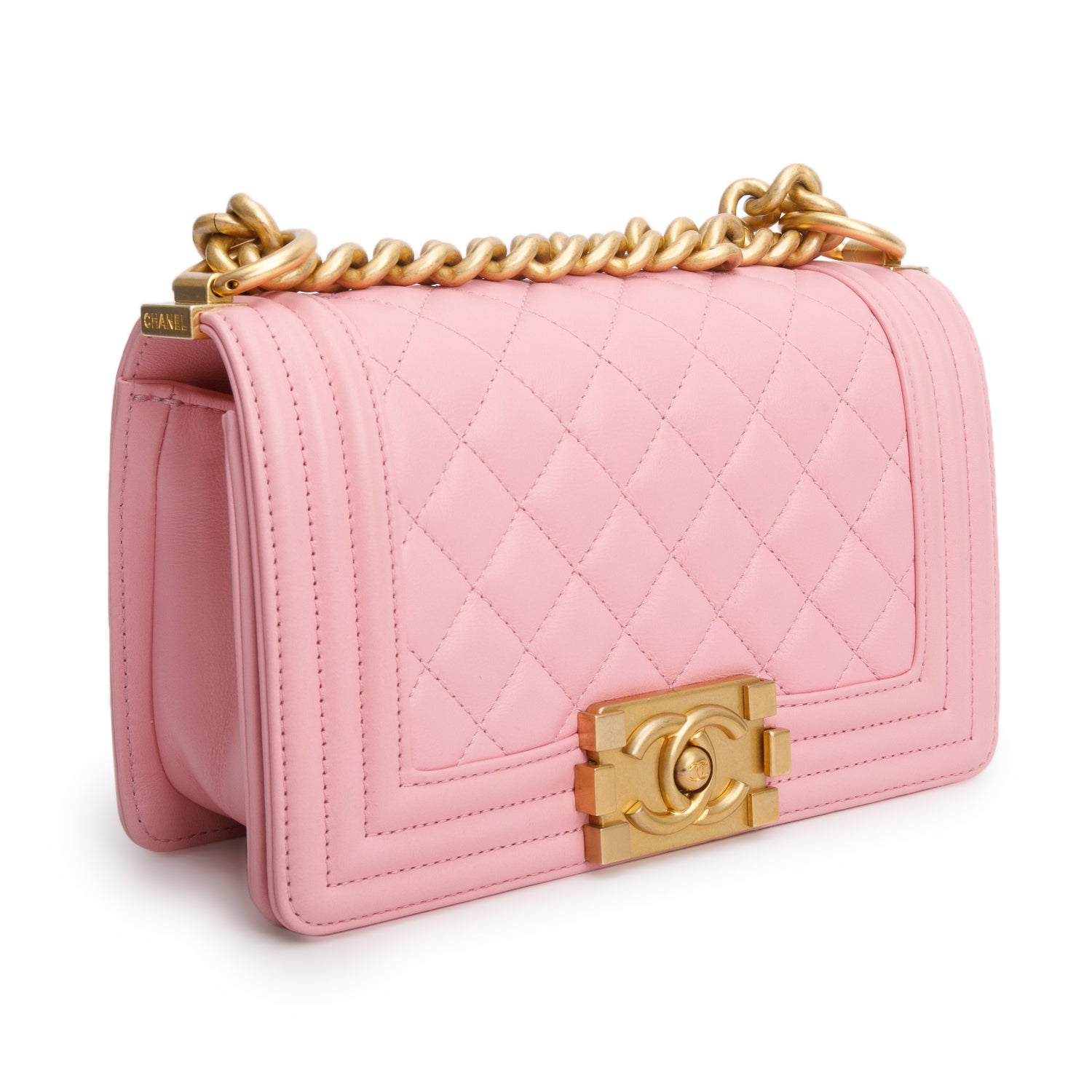 Chanel Pink Lambskin Leather Small Boy Bag w/ Box