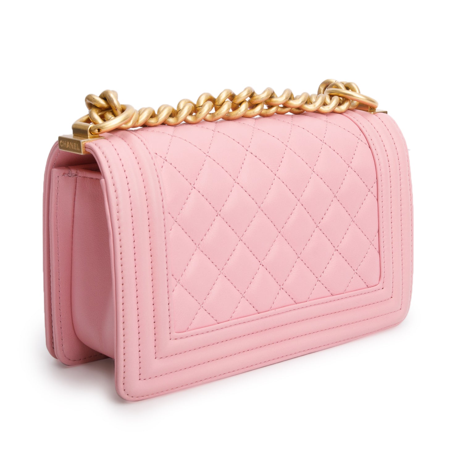 Chanel Pink Lambskin Leather Small Boy Bag w/ Box