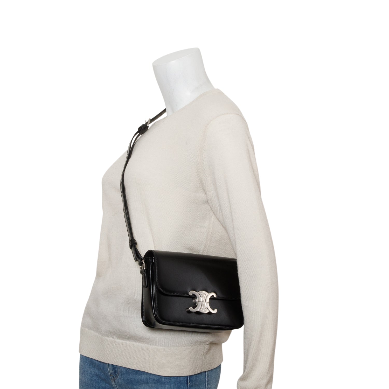 Celine 2024 Black Shiny Calfskin Teen Triomphe