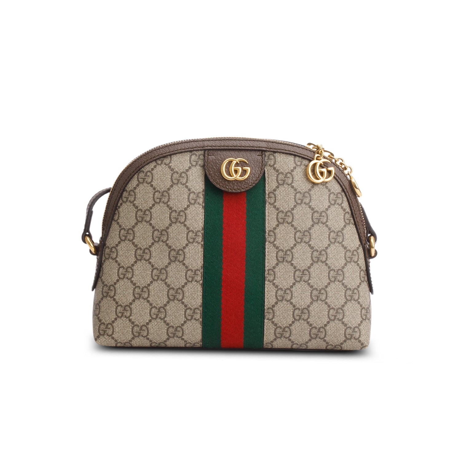 Gucci GG Supreme Monogram Textured Dollar Calfskin Web Small Ophidia Dome Shoulder Bag