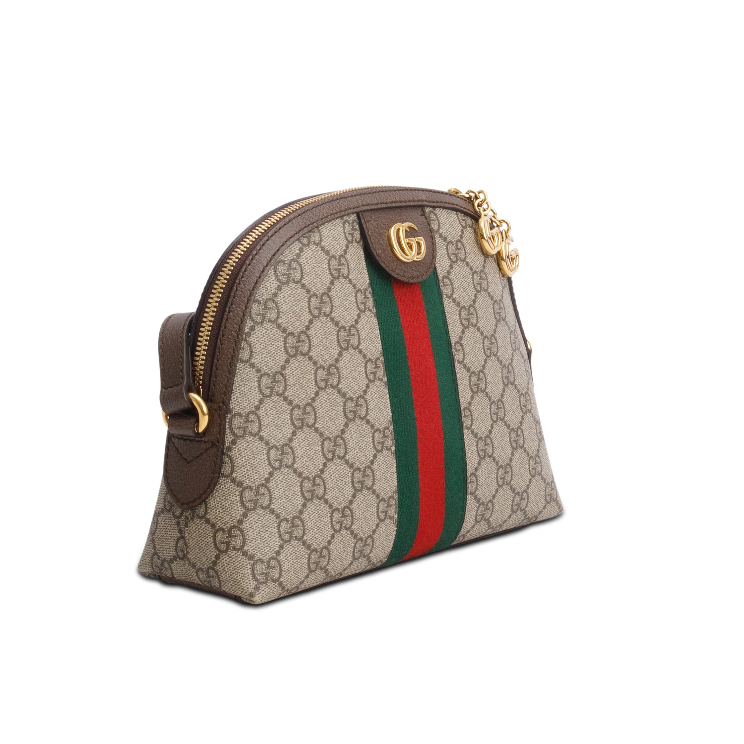 Gucci GG Supreme Monogram Textured Dollar Calfskin Web Small Ophidia Dome Shoulder Bag