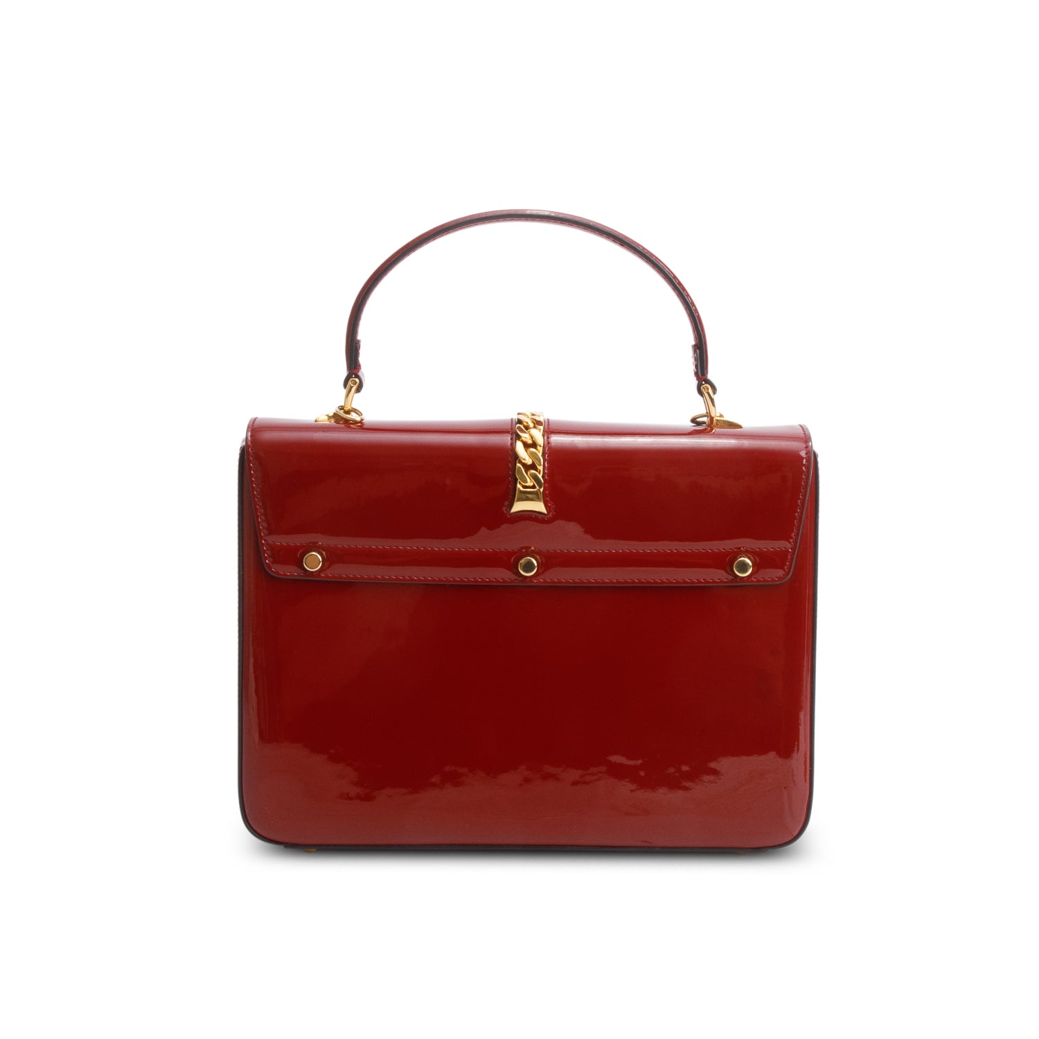Gucci Red Mousse Top Patent Small Sylvie 1969 Small Top Handle Bag w/ Chain