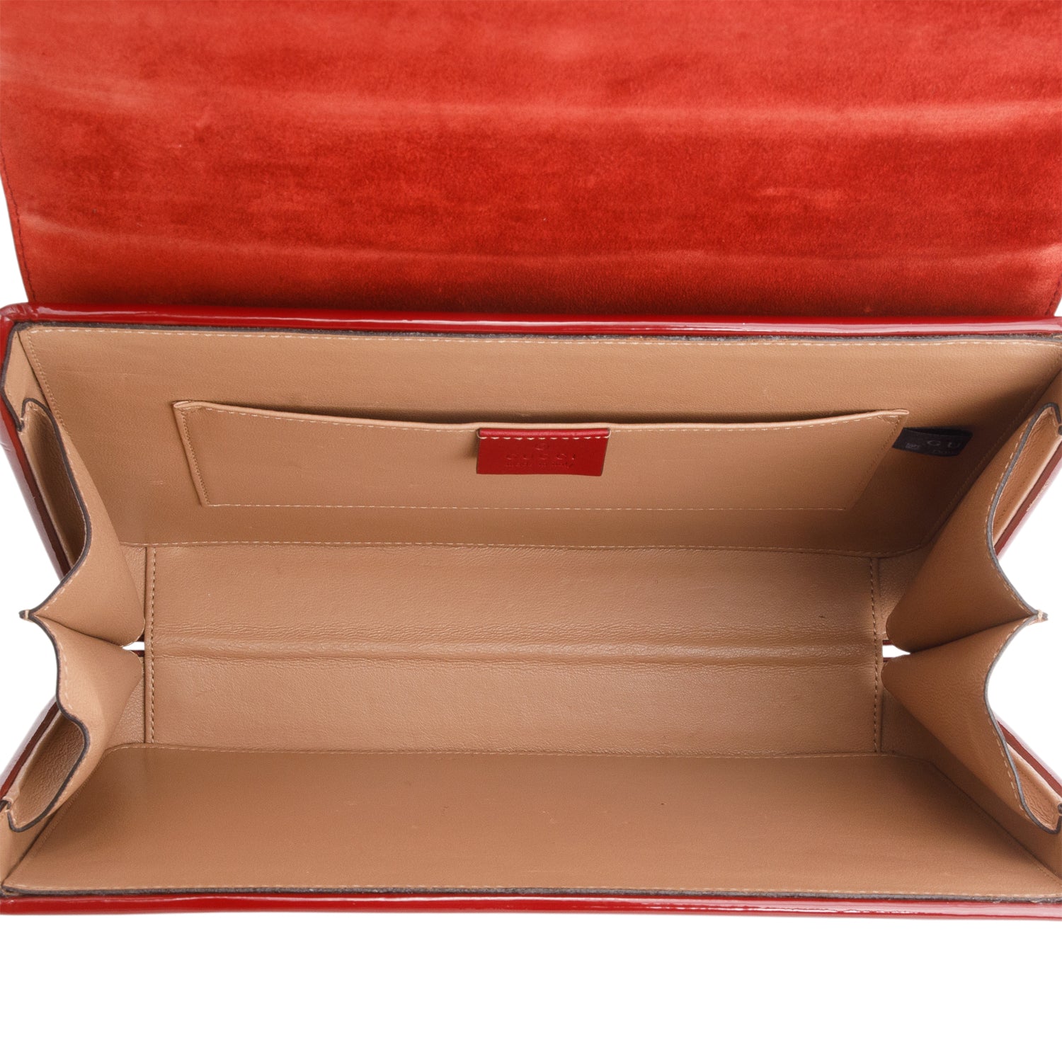 Gucci Red Mousse Top Patent Small Sylvie 1969 Small Top Handle Bag w/ Chain