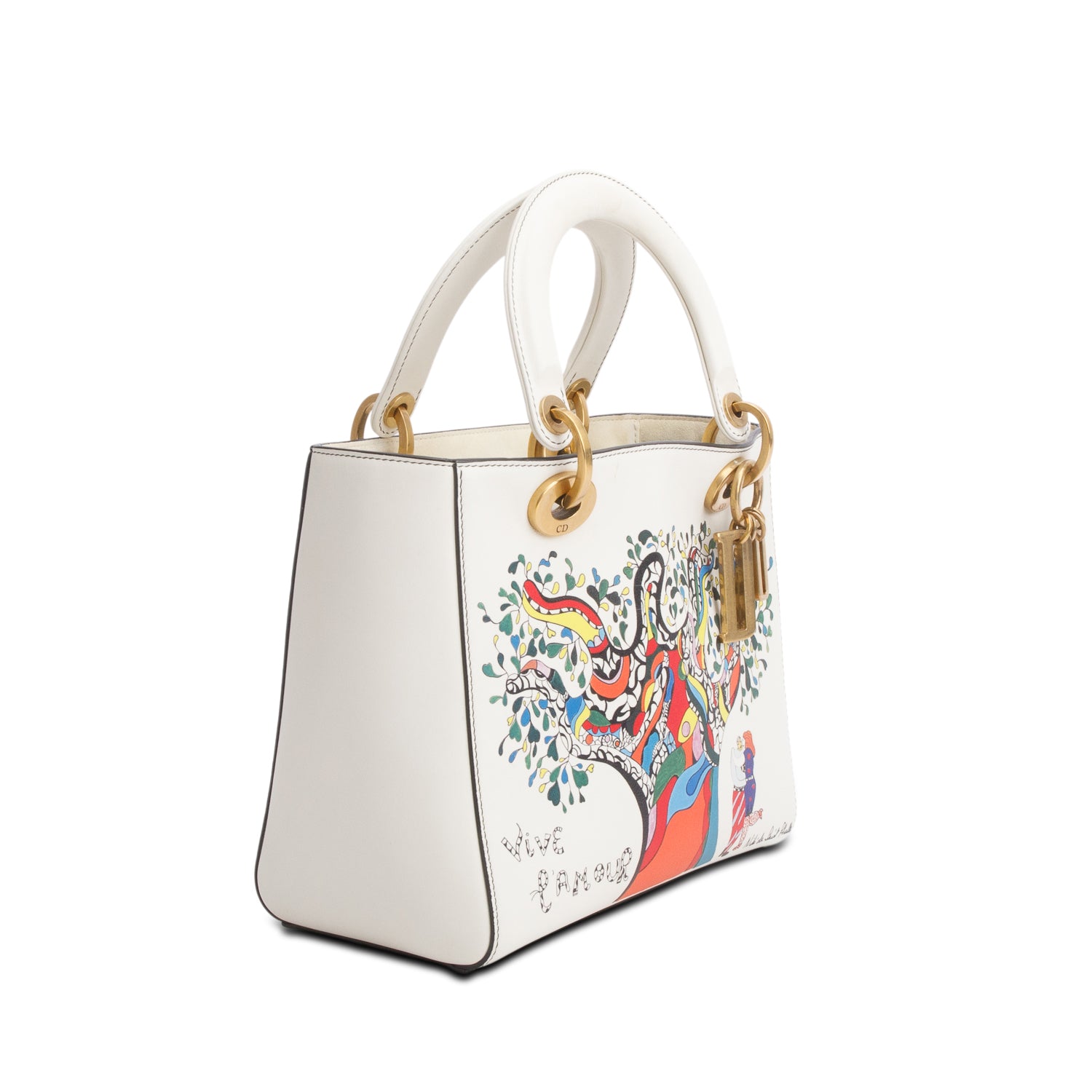Christian Dior Cream Calfskin Niki De Saint Phalle 'Vive L'Amour' Medium Supple Lady Dior w/ Box, Authenticity Card & Strap