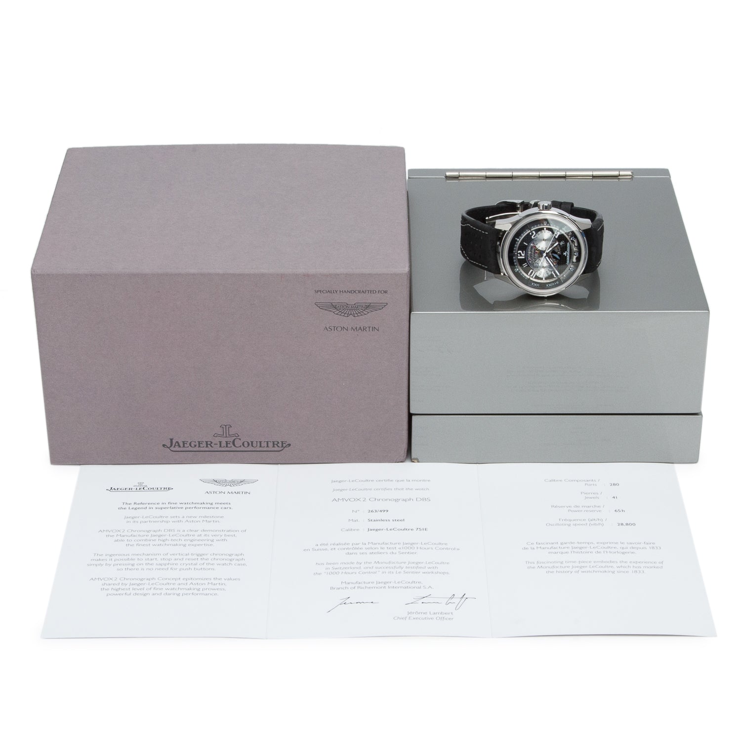 Jaeger LeCoultre AMVOX2 Stainless Steel Limited Edition Aston Martin 44 MM Automatic Chronograph DBS Watch w/ Box & Papers