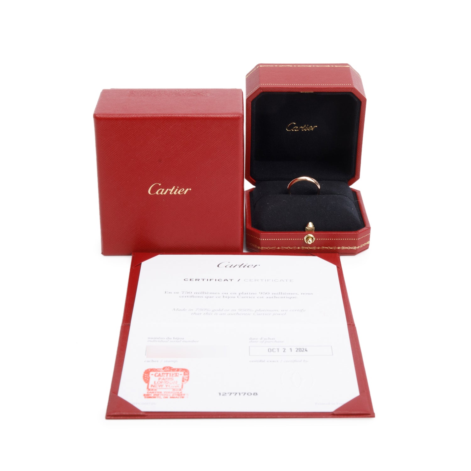 Cartier 2024 18k Yellow Gold 4 MM C de Cartier Wedding Band Ring, Size 54 7 w/ Box & Certificate