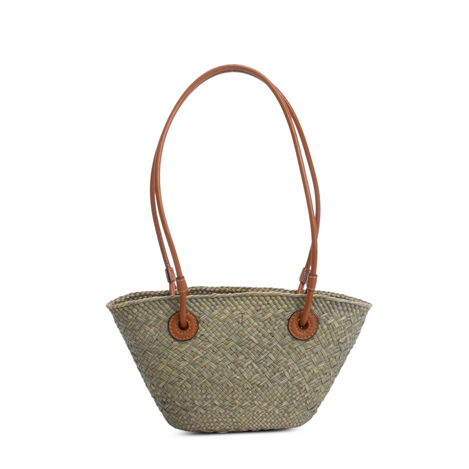 Loewe Green Calfskin Raffia Mini Anagram Basket Tote