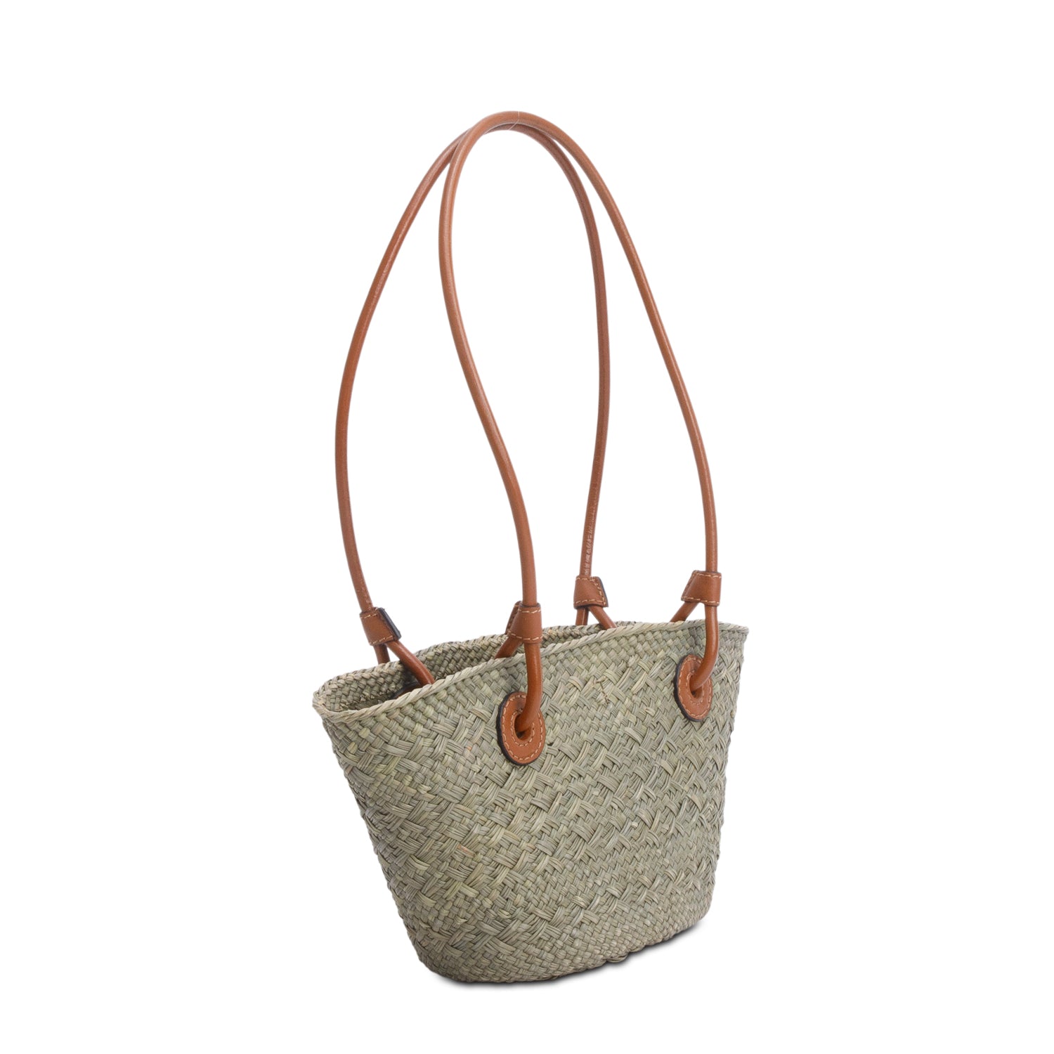 Loewe Green Calfskin Raffia Mini Anagram Basket Tote