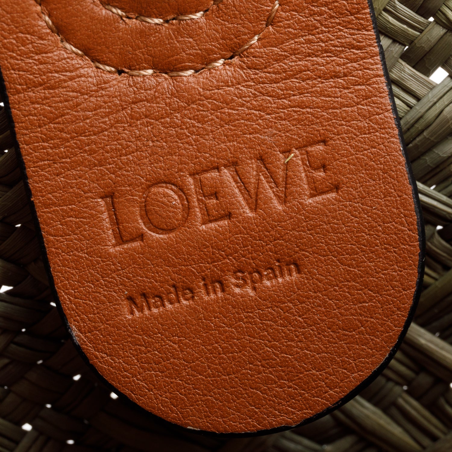 Loewe Green Calfskin Raffia Mini Anagram Basket Tote