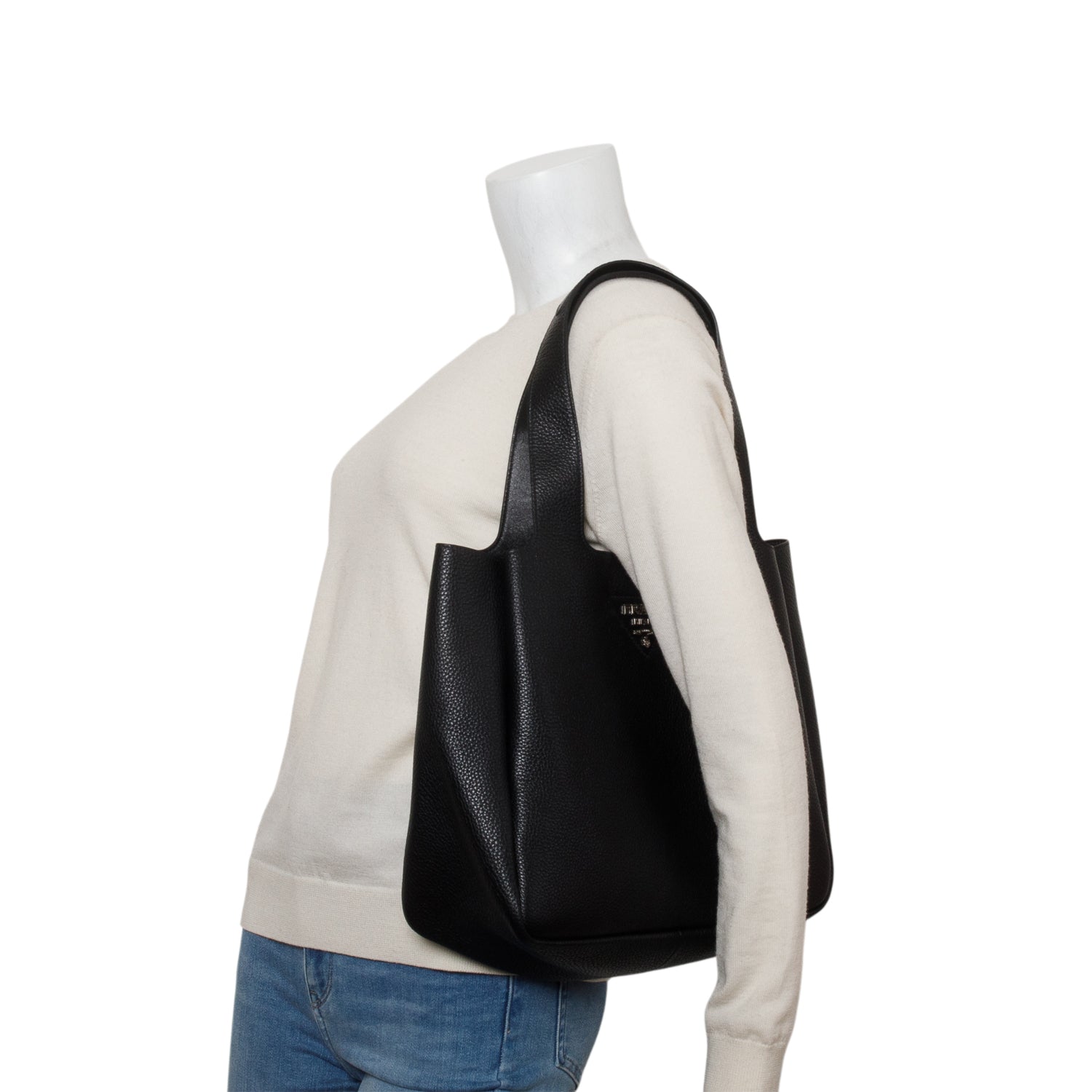 Prada Black Vitello Daino Soft Large Dynamique Tote