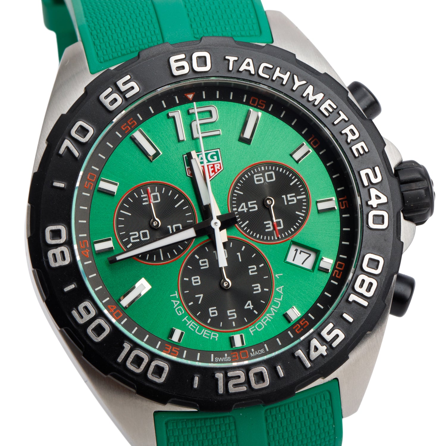 Tag Heuer Stainless Steel Formula 1 43 MM Chronograph Quartz Watch Green Dial CAZ101AP w/ Box & Papers