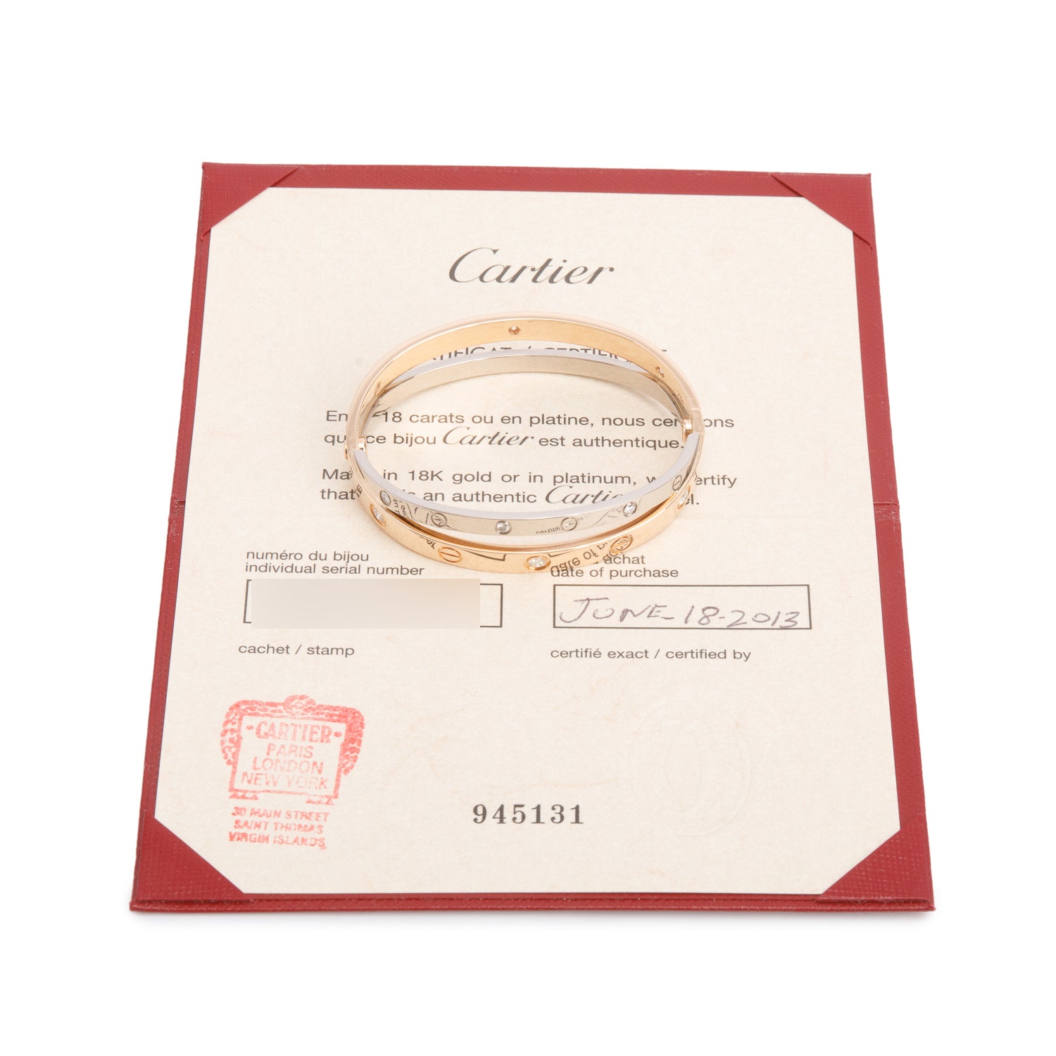 Cartier 18k Rose & White Gold 12 Diamond Double Love Bracelet, Size 16 w/ Certificate