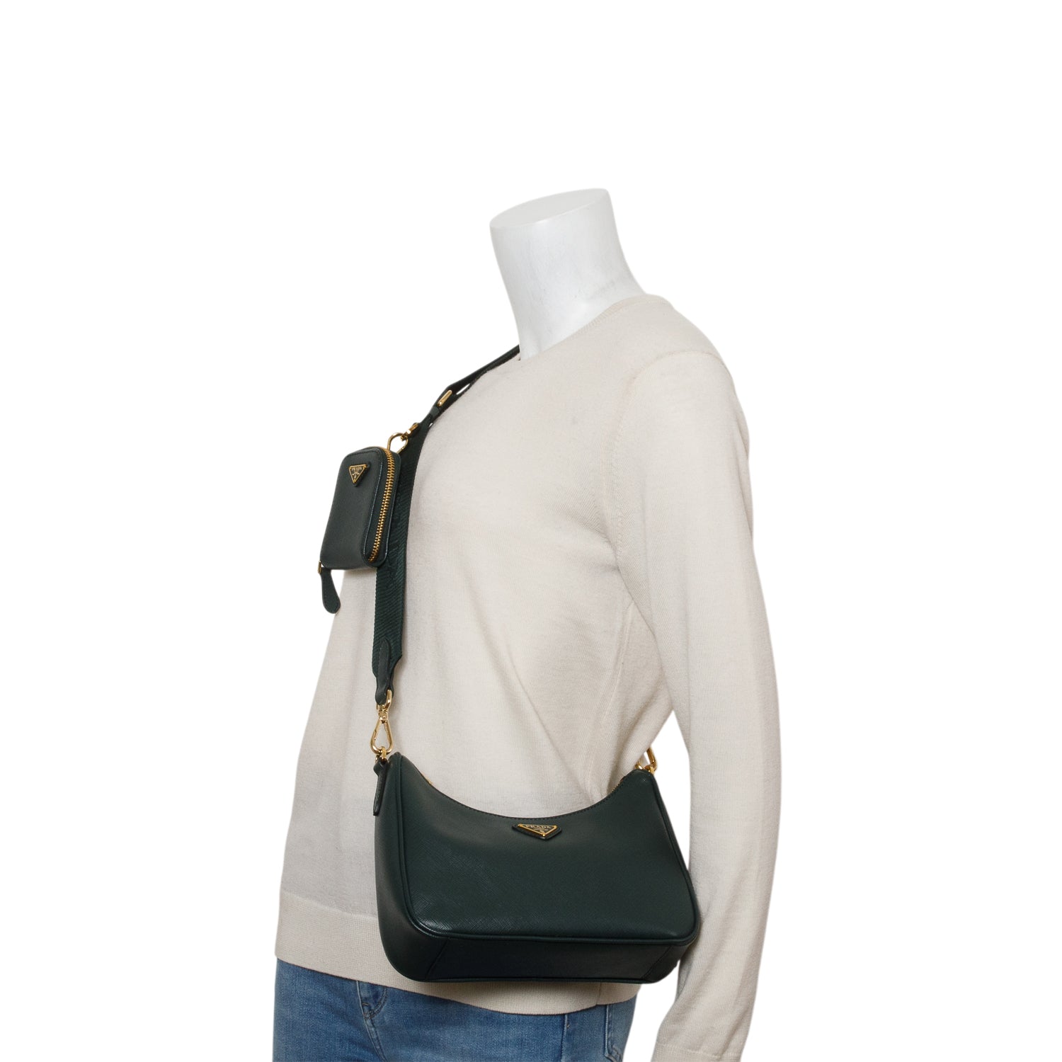 Prada 2020 Green Saffiano Lux Re-Edition 2005 Shoulder Bag w/ Straps & Authenticity Card