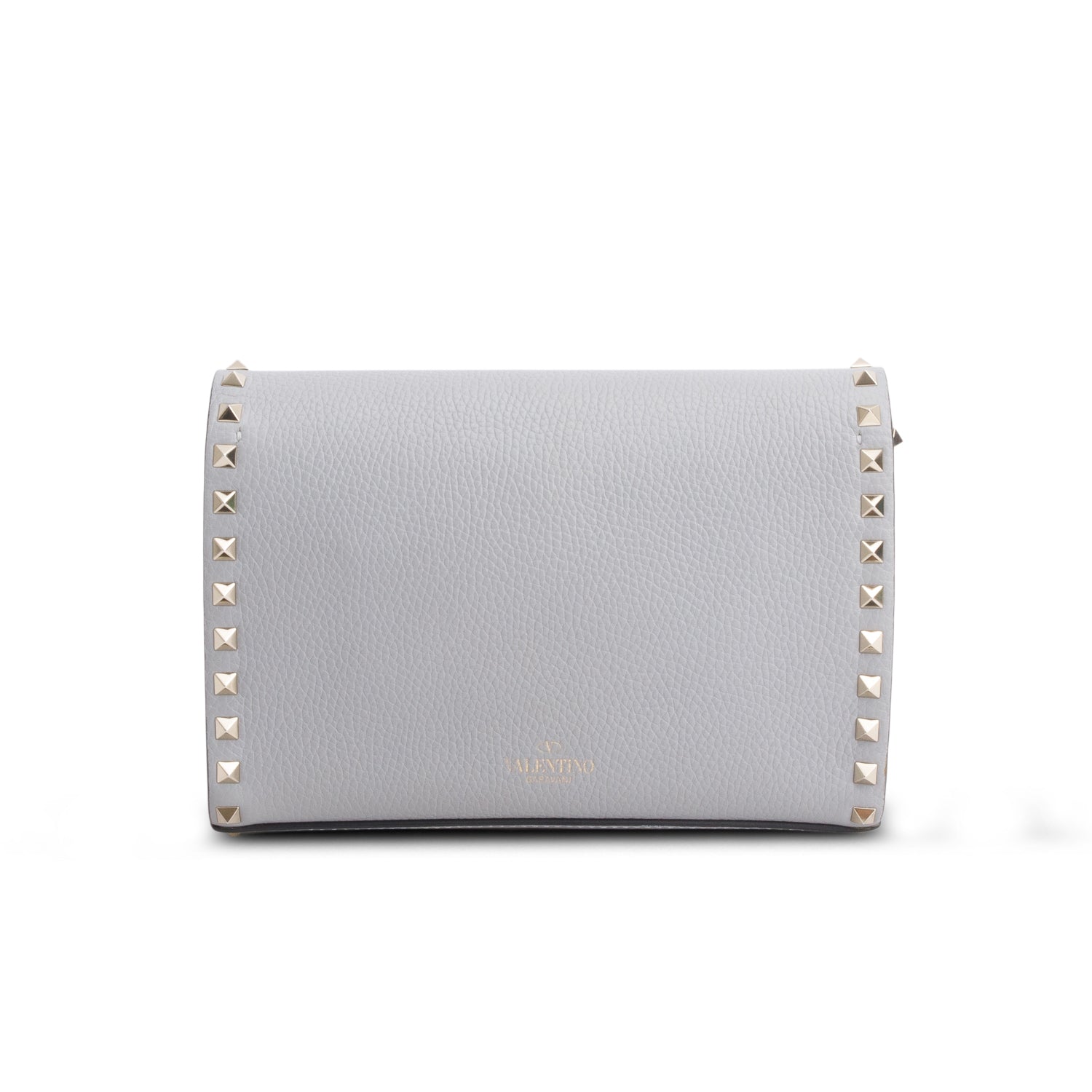 Valentino Grey Pebbled Calfskin Medium Rockstud Flip Lock Crossbody Bag