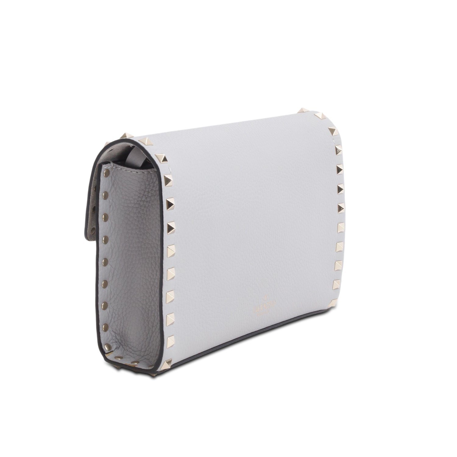Valentino Grey Pebbled Calfskin Medium Rockstud Flip Lock Crossbody Bag