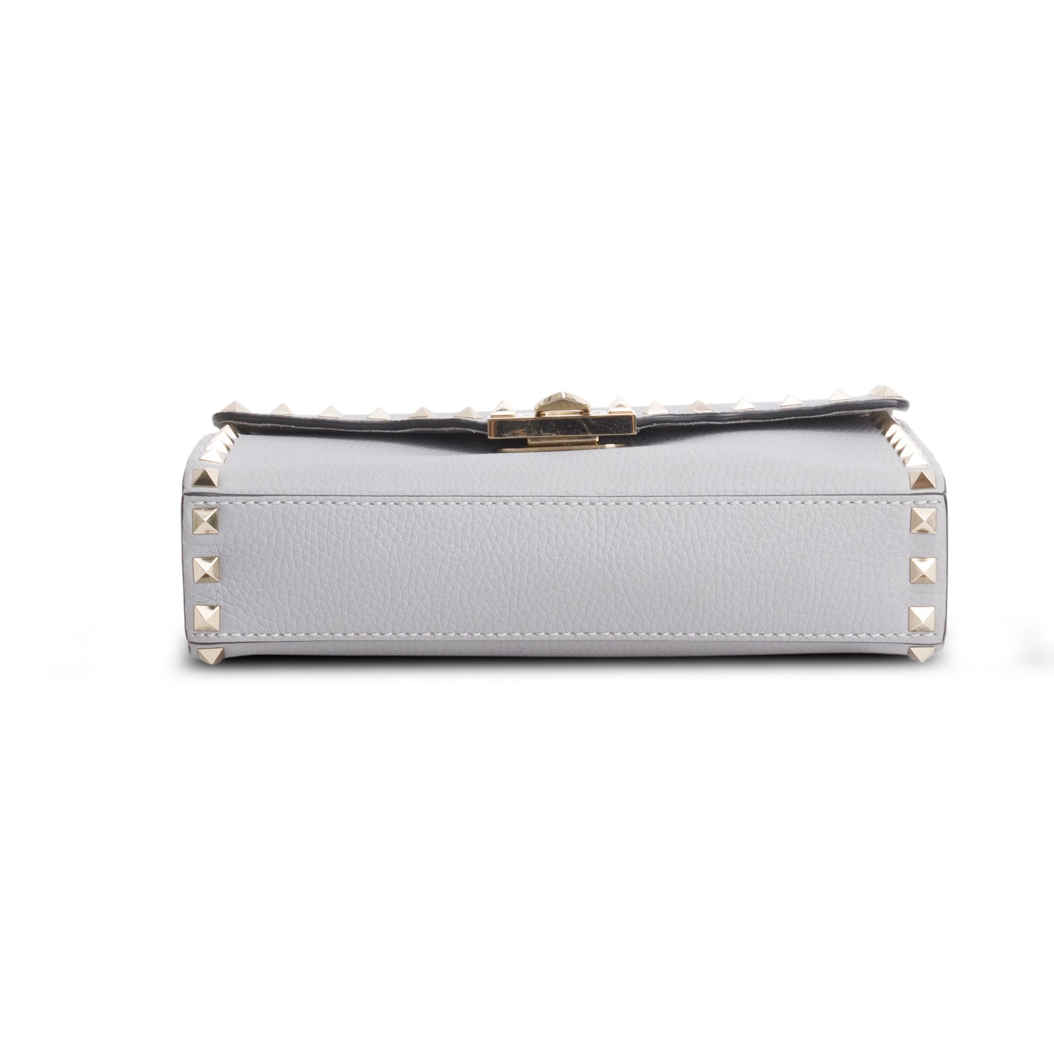 Valentino Grey Pebbled Calfskin Medium Rockstud Flip Lock Crossbody Bag