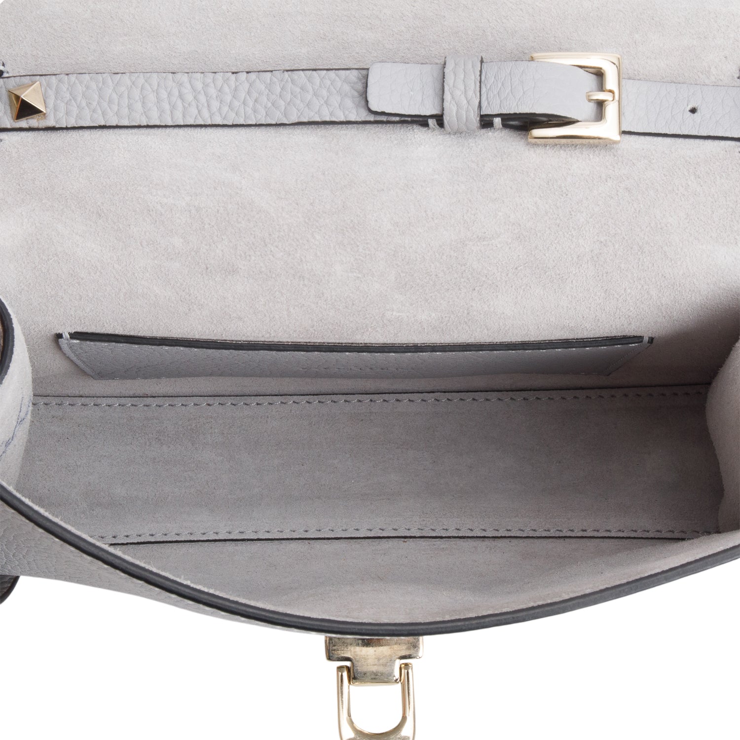 Valentino Grey Pebbled Calfskin Medium Rockstud Flip Lock Crossbody Bag