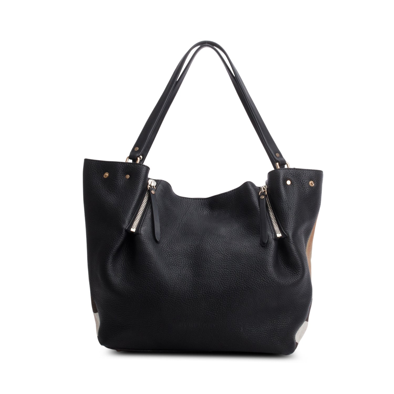 Burberry Black Grainy Calfskin House Check Medium Maidstone