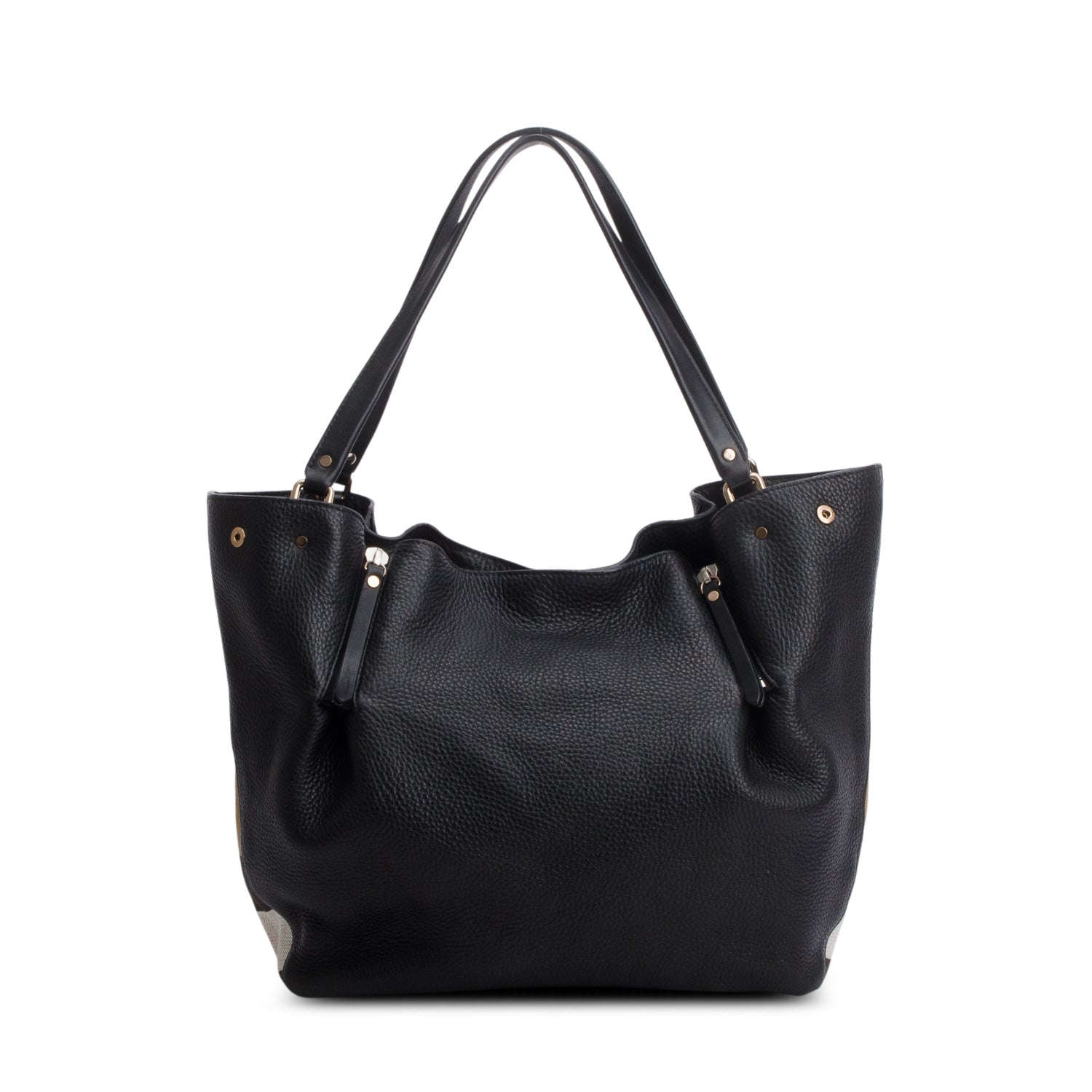 Burberry Black Grainy Calfskin House Check Medium Maidstone