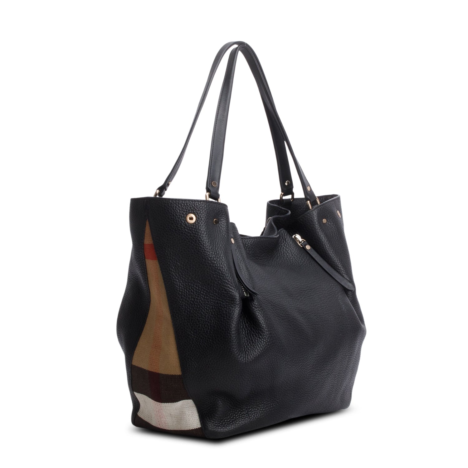 Burberry Black Grainy Calfskin House Check Medium Maidstone