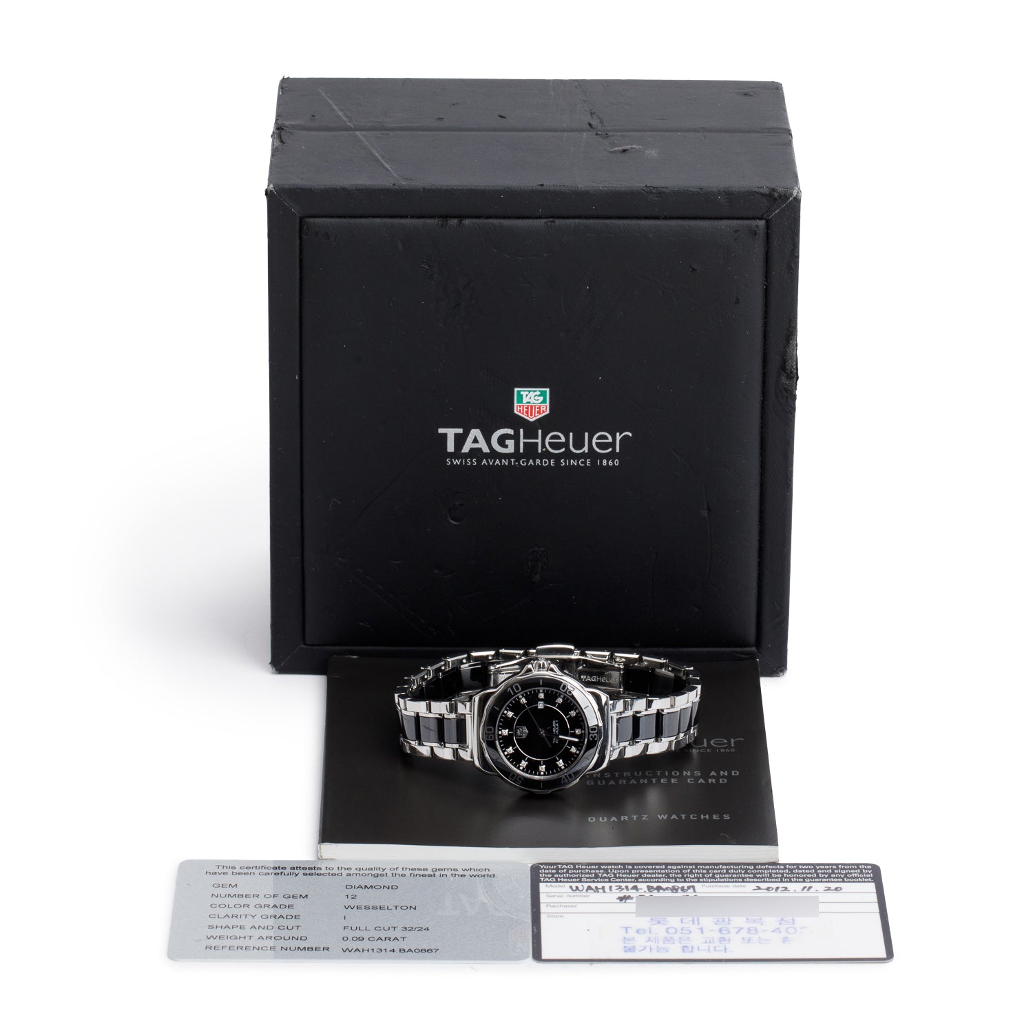 Tag Heuer Stainless Steel & Black Ceramic Formula 1 32 MM Quartz Watch Black Diamond Dial WAH1314 w/ Box & Papers