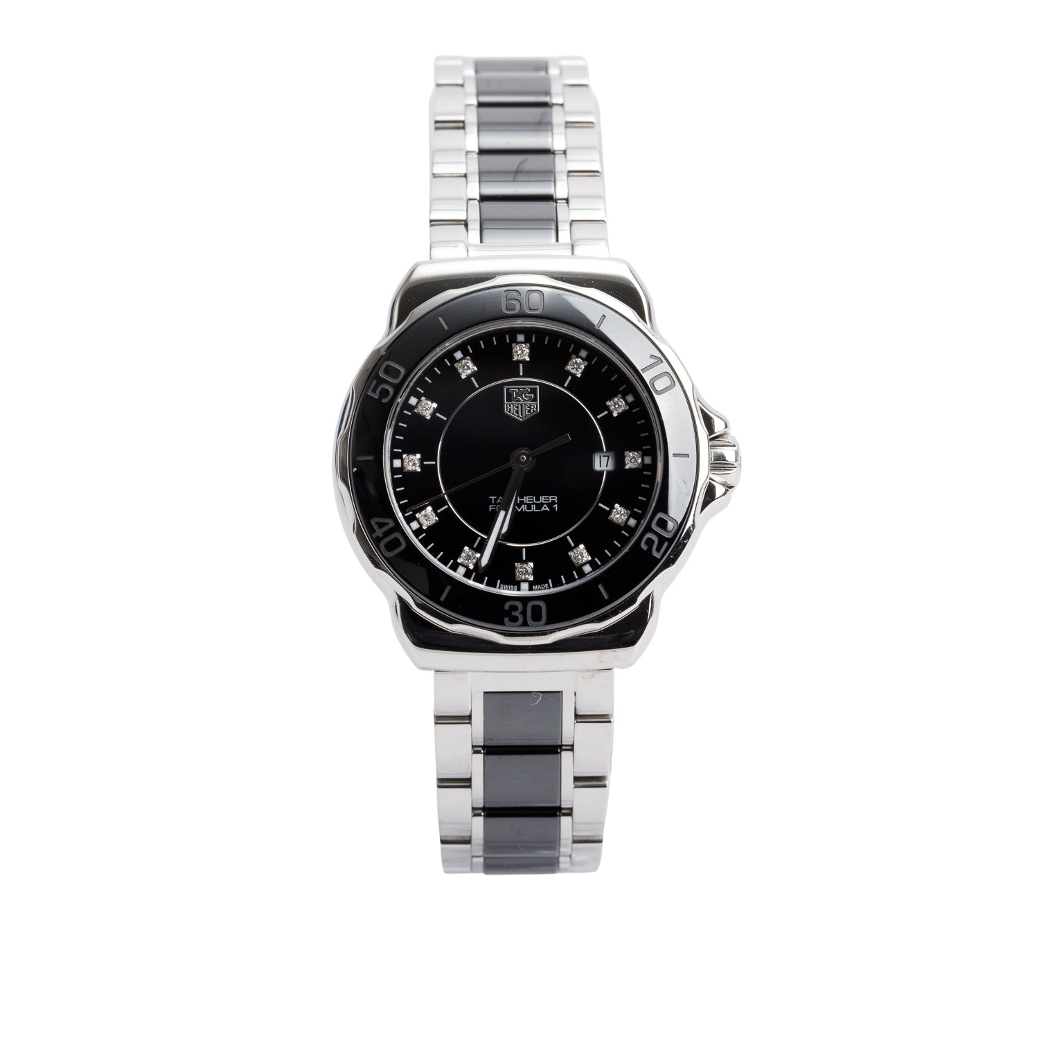 Tag Heuer Stainless Steel & Black Ceramic Formula 1 32 MM Quartz Watch Black Diamond Dial WAH1314 w/ Box & Papers