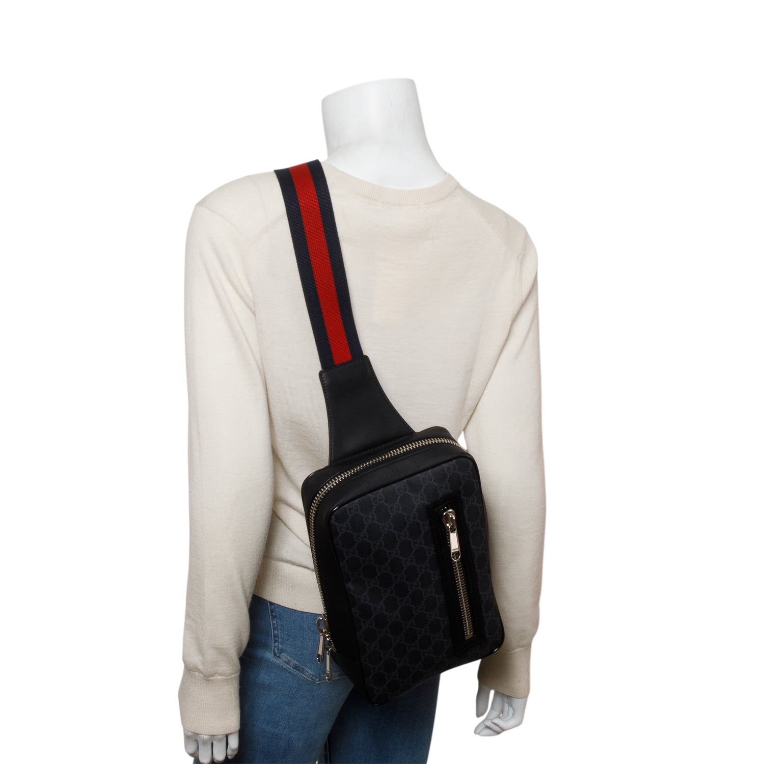 Gucci Black Soft GG Supreme Monogram Web Sling Backpack