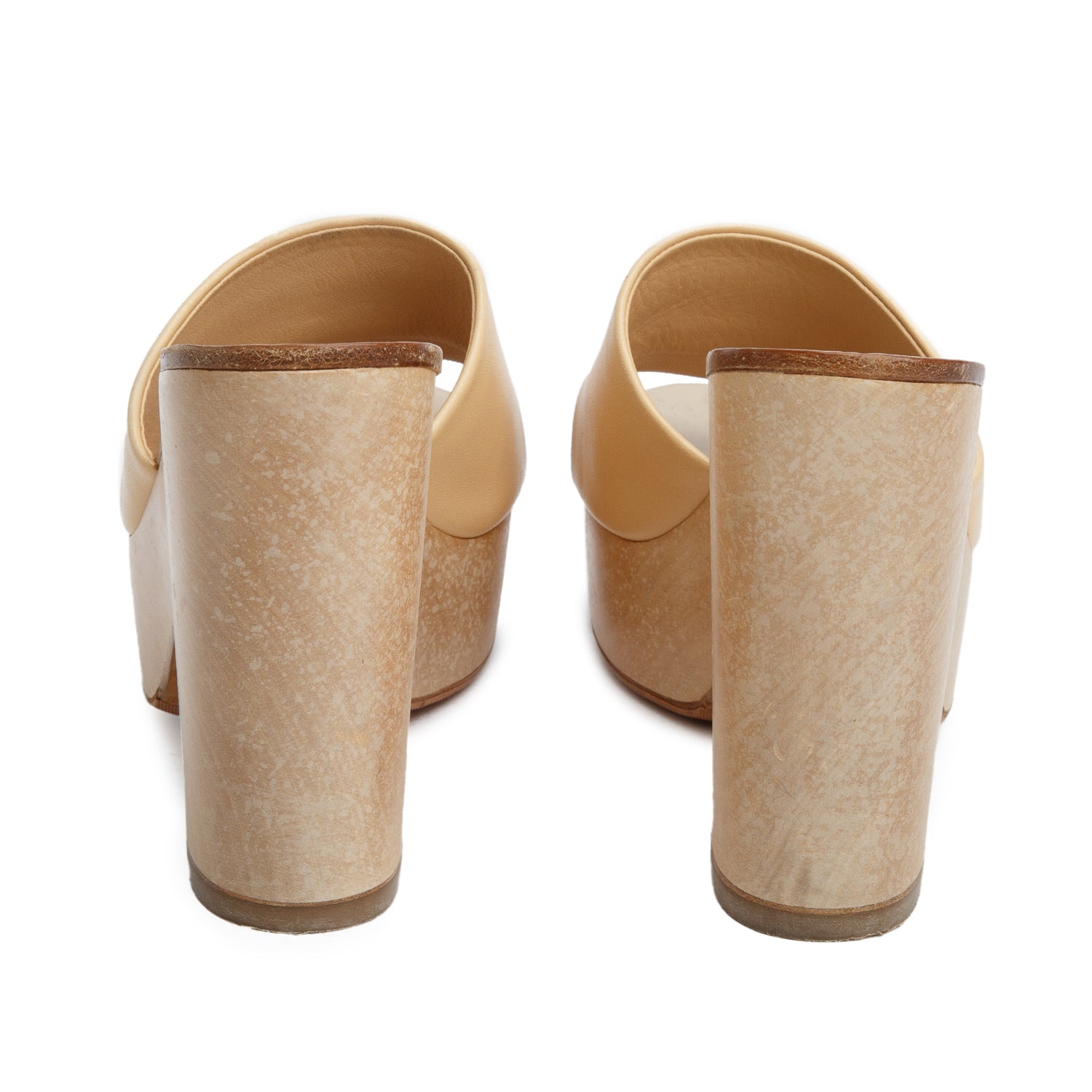 Chanel Tan/Black Calfskin Interlock CC Logo Platform Wood Slide Sandals, Women's Size 35.5