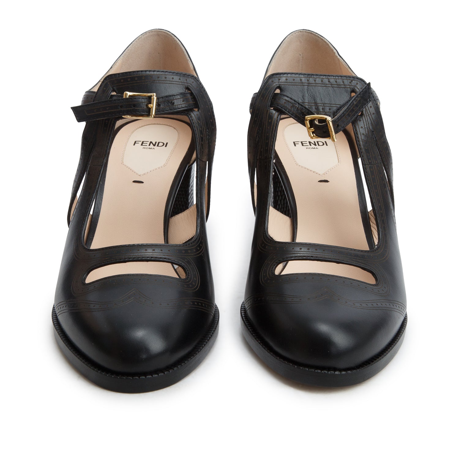Fendi Black Vitello Leather Lizard Chameleon Wing Top Ankle Strap Pumps, Women's Size 40