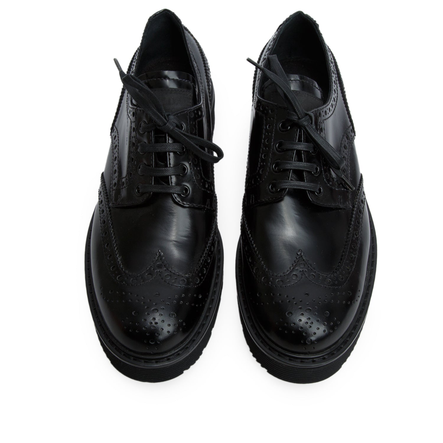 Prada Black Spazzolato Fume Leather Brogue Oxfords, Women's Size 40 w/ Box