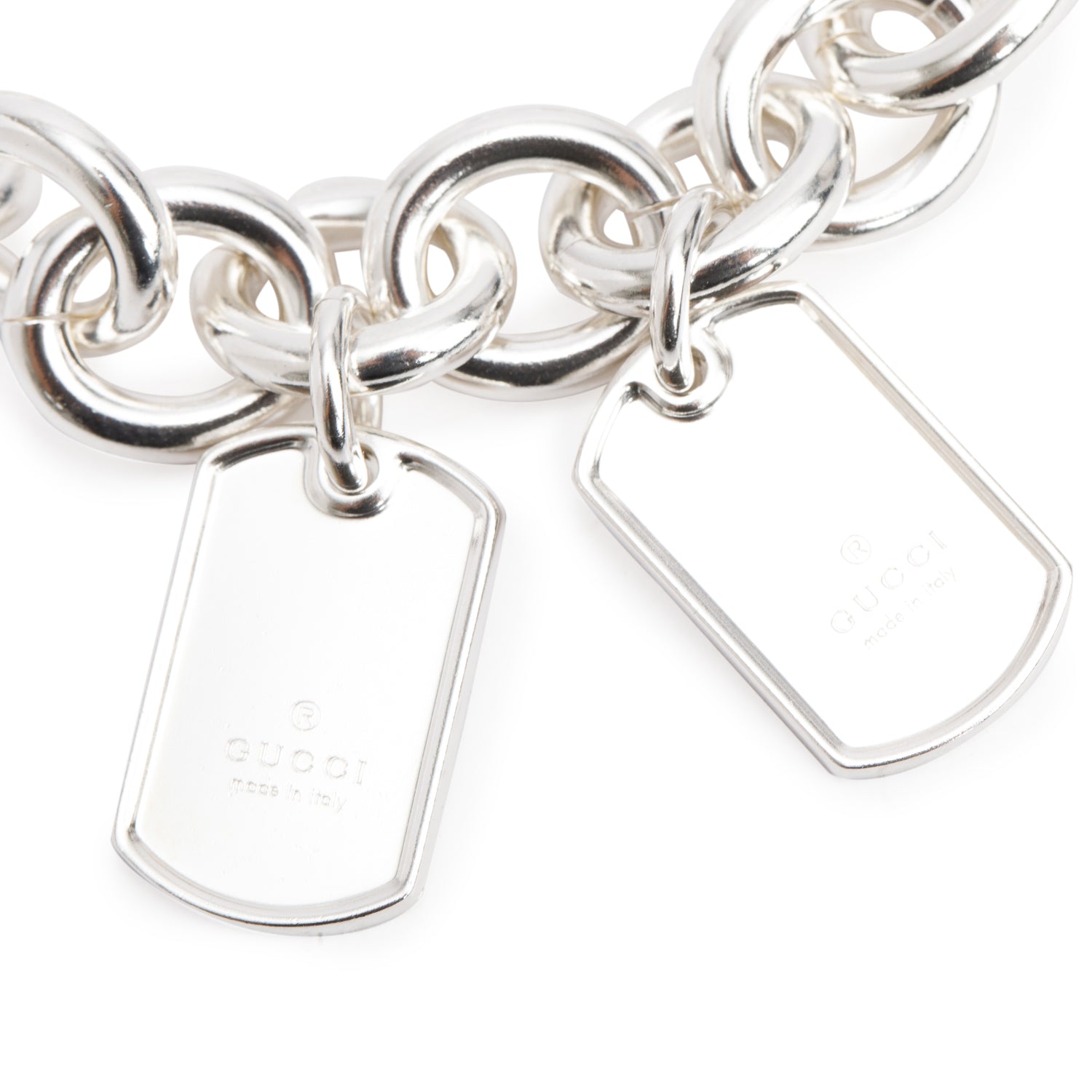 Gucci Sterling Silver Dog Tag Charm Bracelet