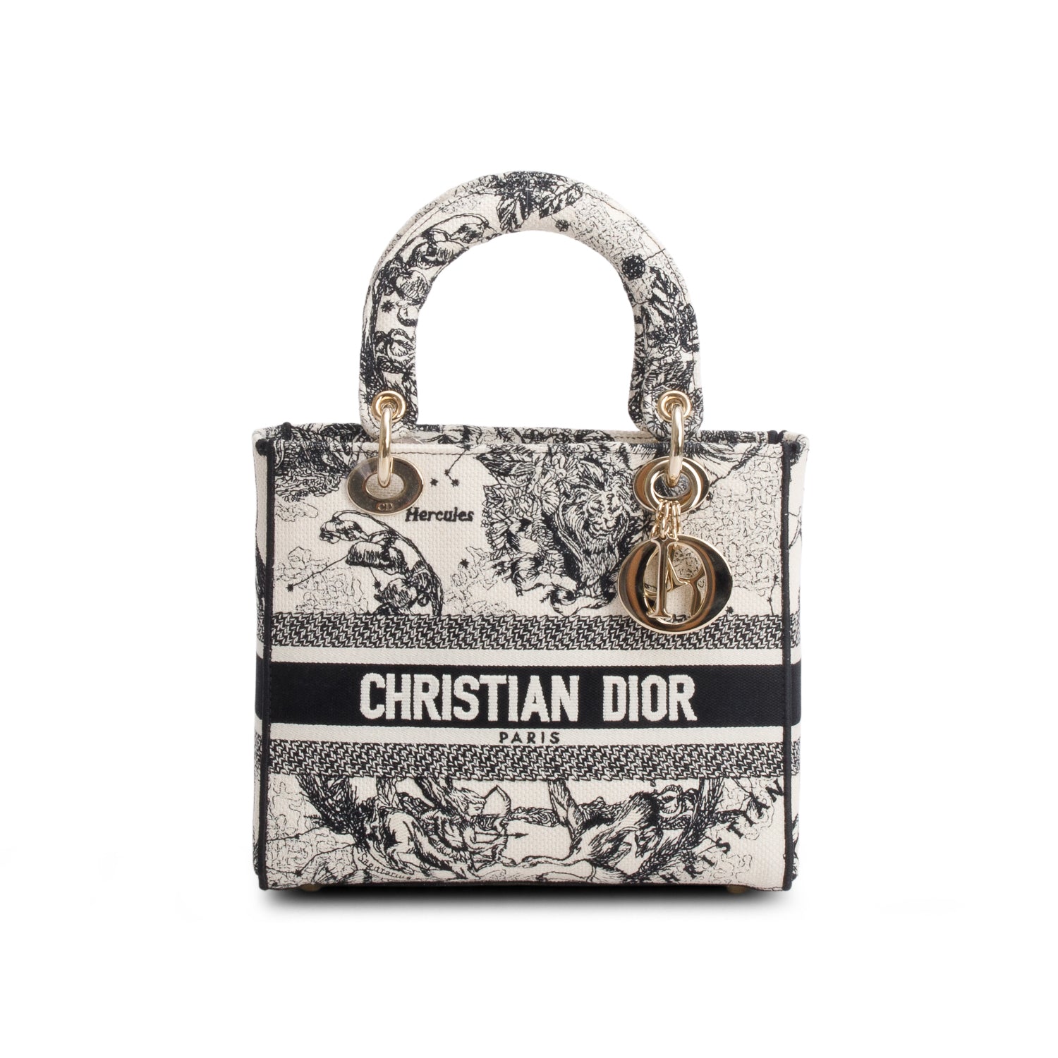 Christian Dior 2022 Blue Canvas Embroidered Zodiac Toile de Jouy Medium Lady D-Lite w/ Box, Authenticity Card & Strap